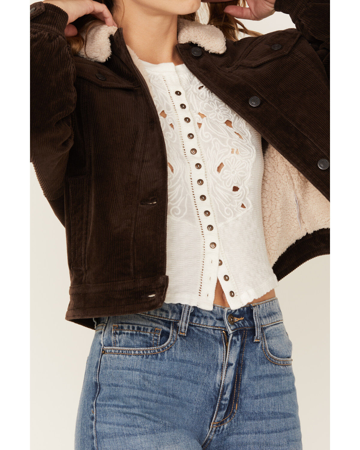 Cleo + Wolf Women's Corduroy Sherpa Trucker Jacket