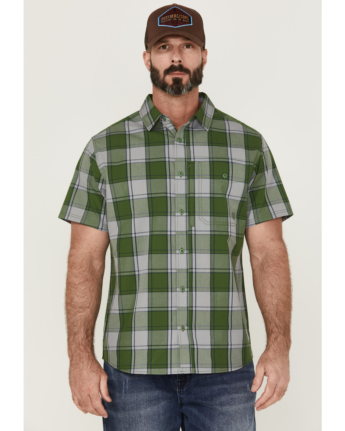 Brothers and Sons Men's Performance Large Plaid Short Sleeve Button-Down Western Shirt