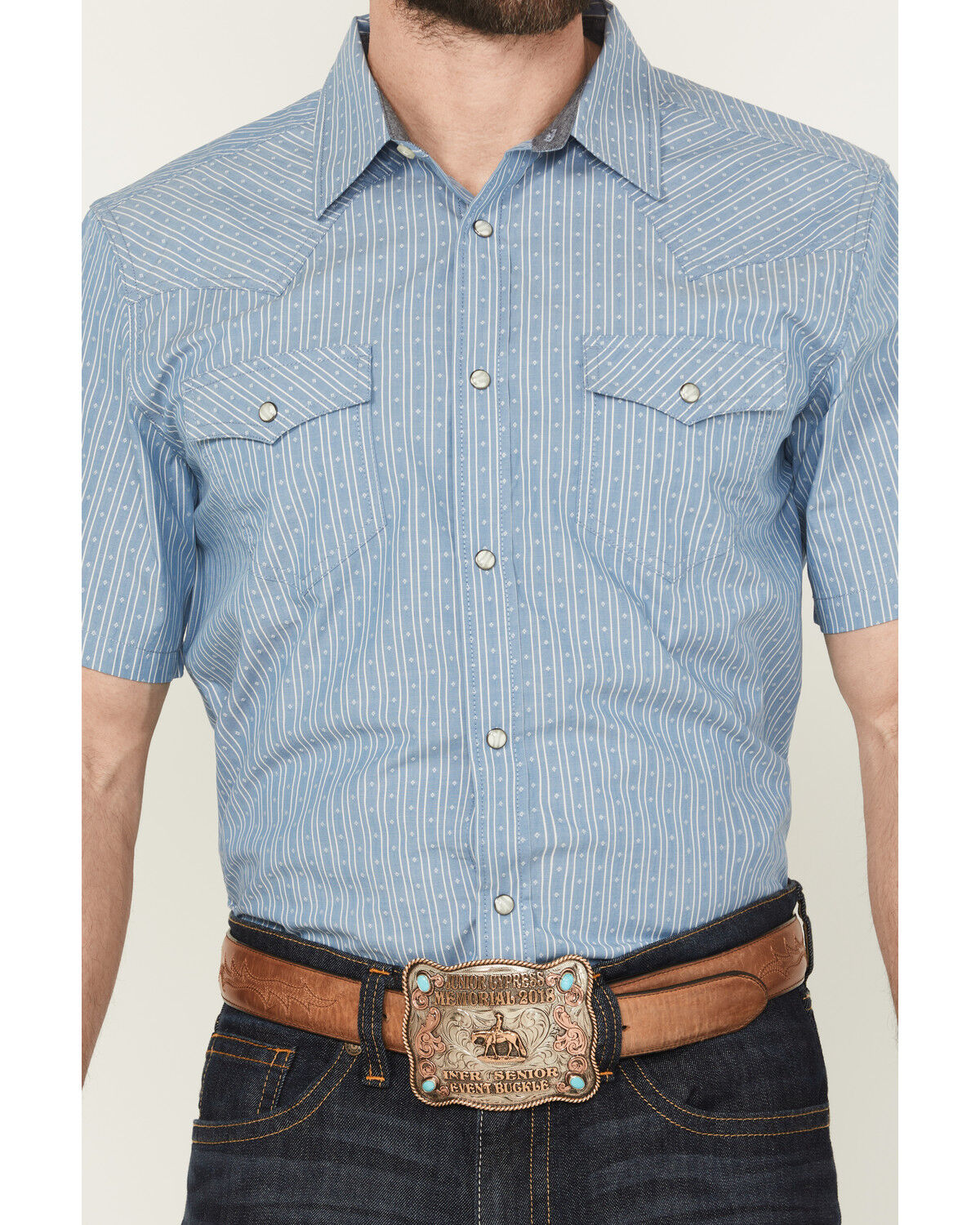 Cody James Men's Cowboy Way Striped Print Short Sleeve Snap Western Shirt