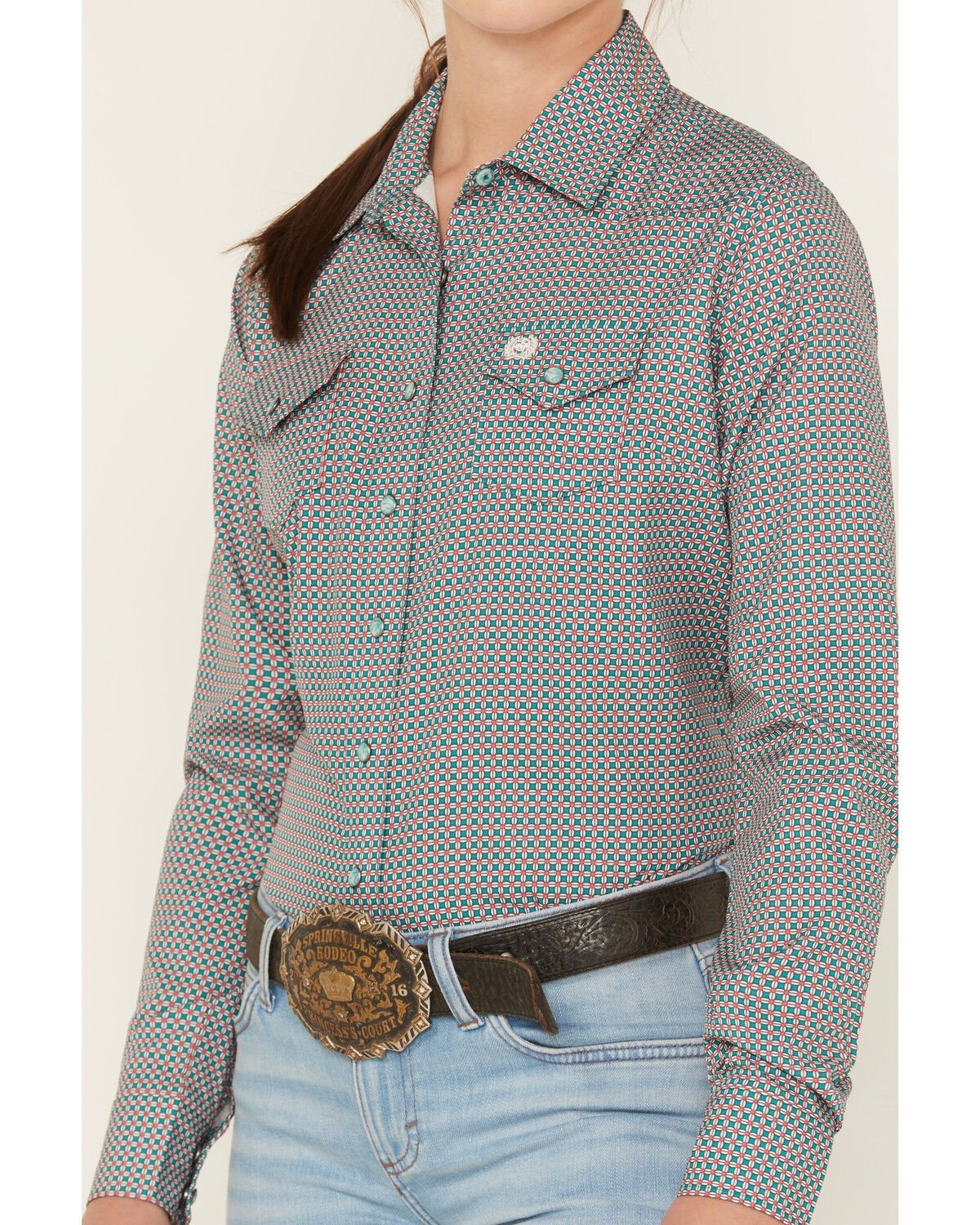 Cinch Women's Geo Print Long Sleeve Snap Stretch Western Shirt
