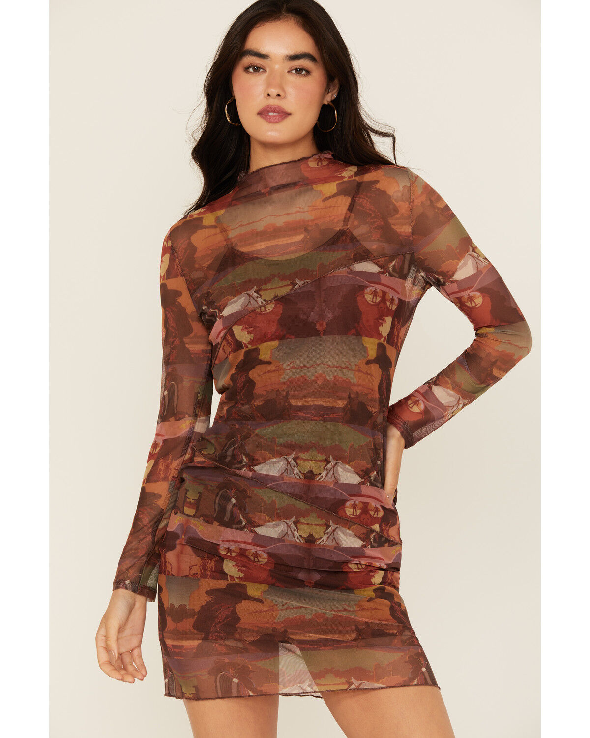 Rock & Roll Denim Women's Boot Barn Exclusive Mesh Desert Print Long Sleeve Mini Dress