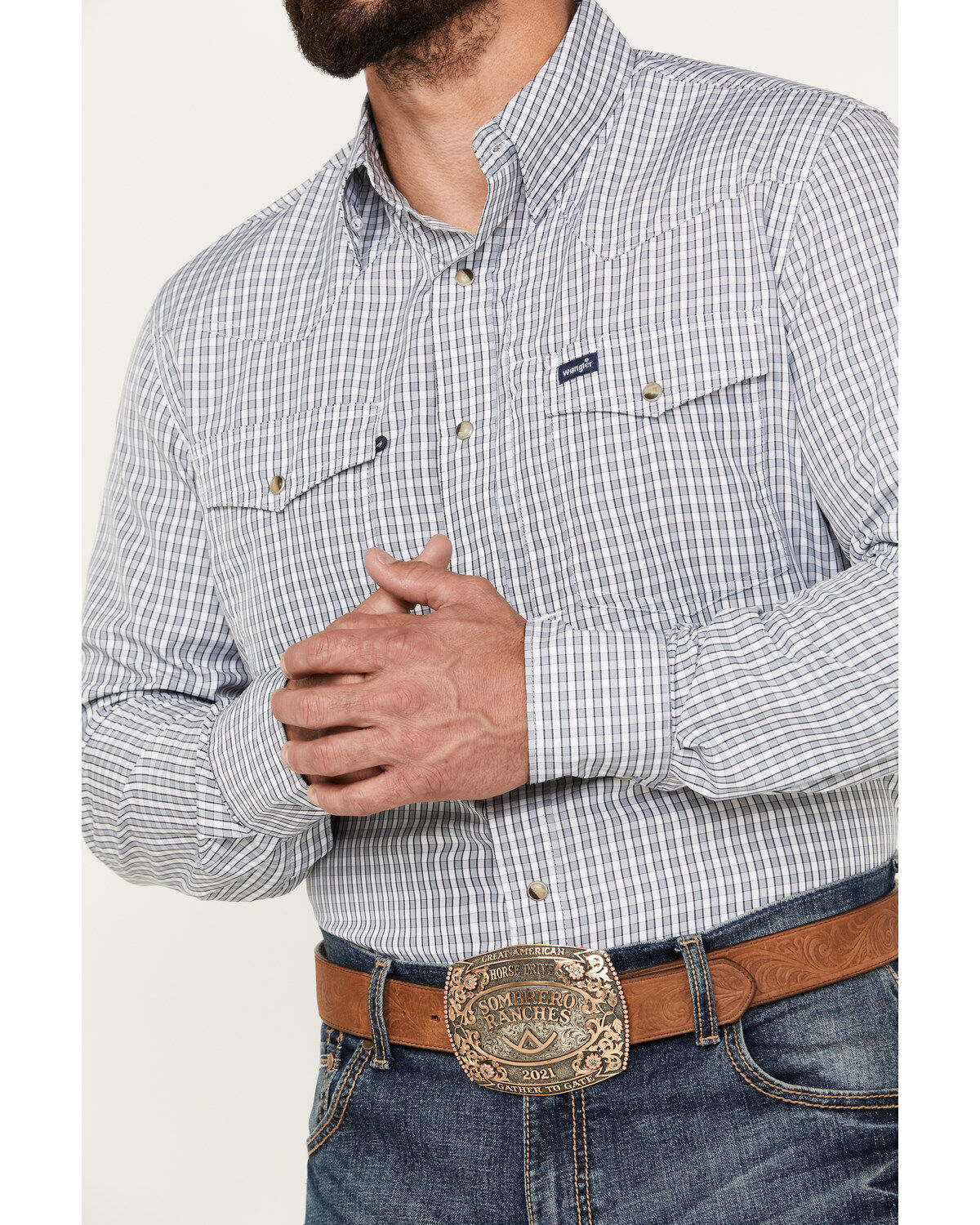 Wrangler Men's Plaid Print Long Sleeve Performance Snap Western Shirt