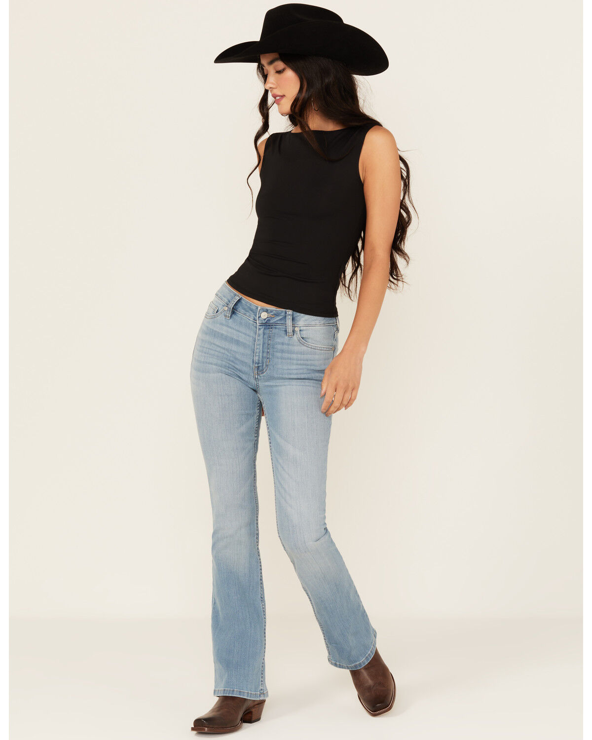 Shyanne Women's Rio Light Wash Aria Medium Rise Bootcut Super Stretch Denim Jeans