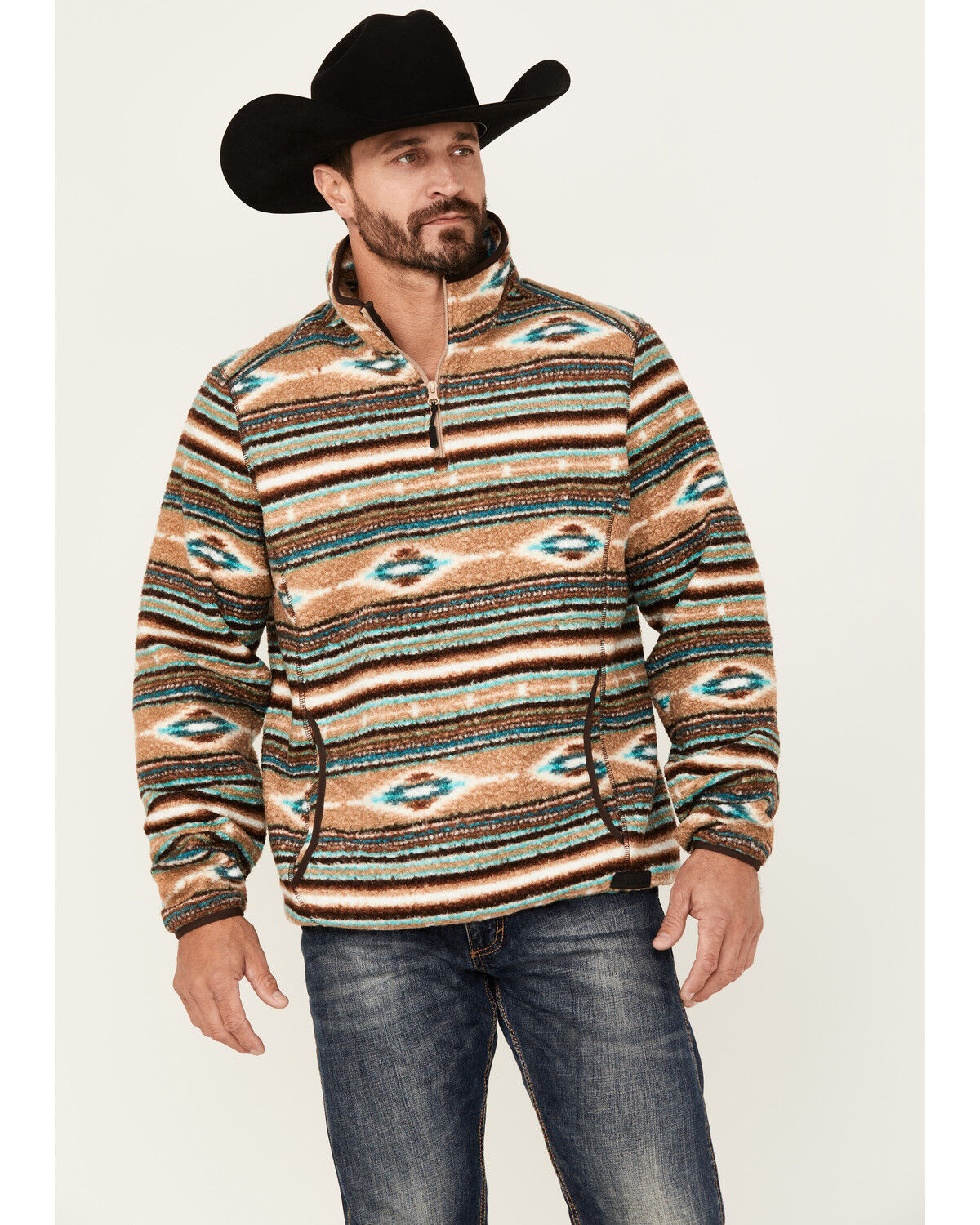 Rock & Roll Denim Men's Southwestern Striped Berber 1/4 Zip Pullover