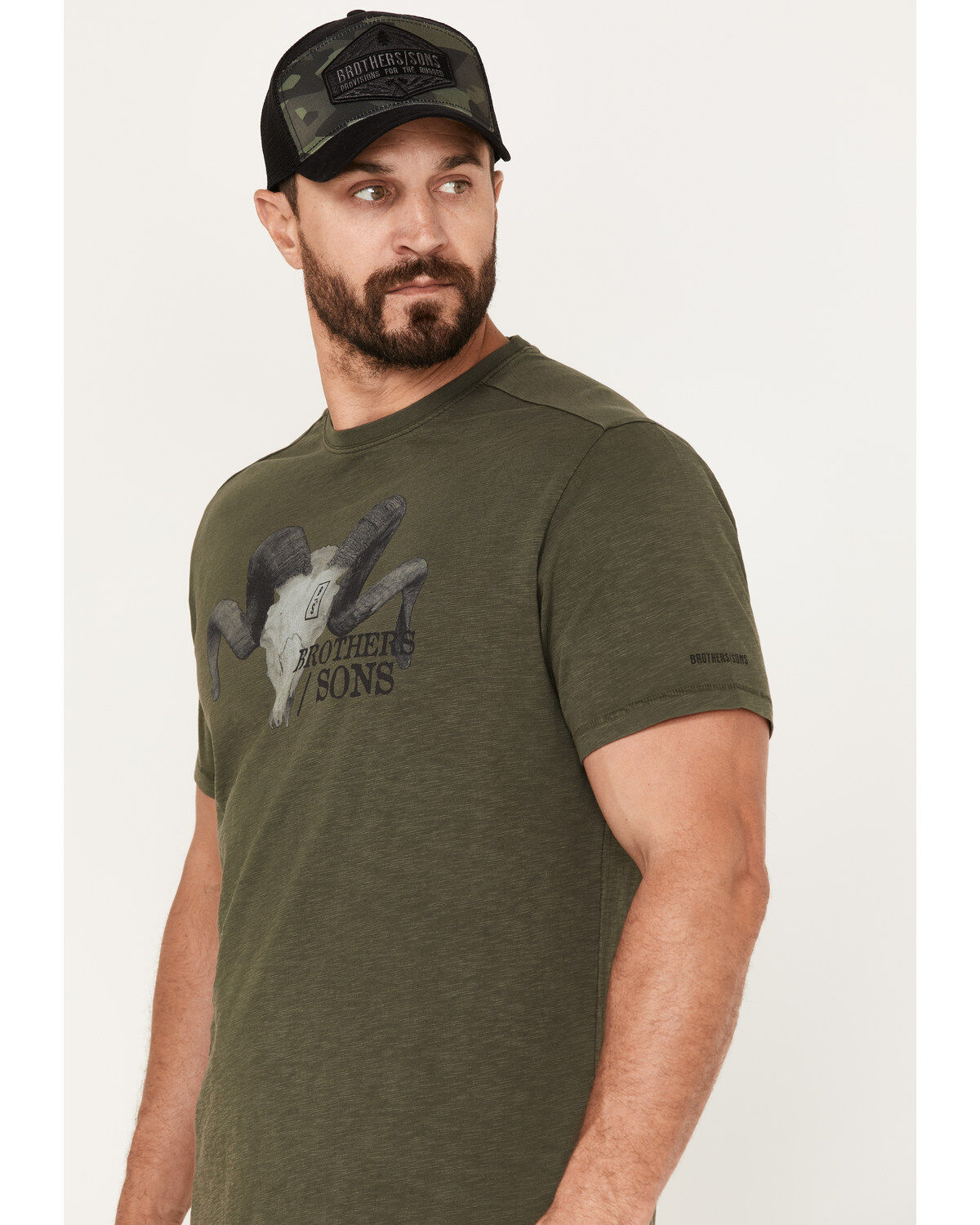 Brothers and Sons Men's Longhorn Skull Logo Graphic T-Shirt