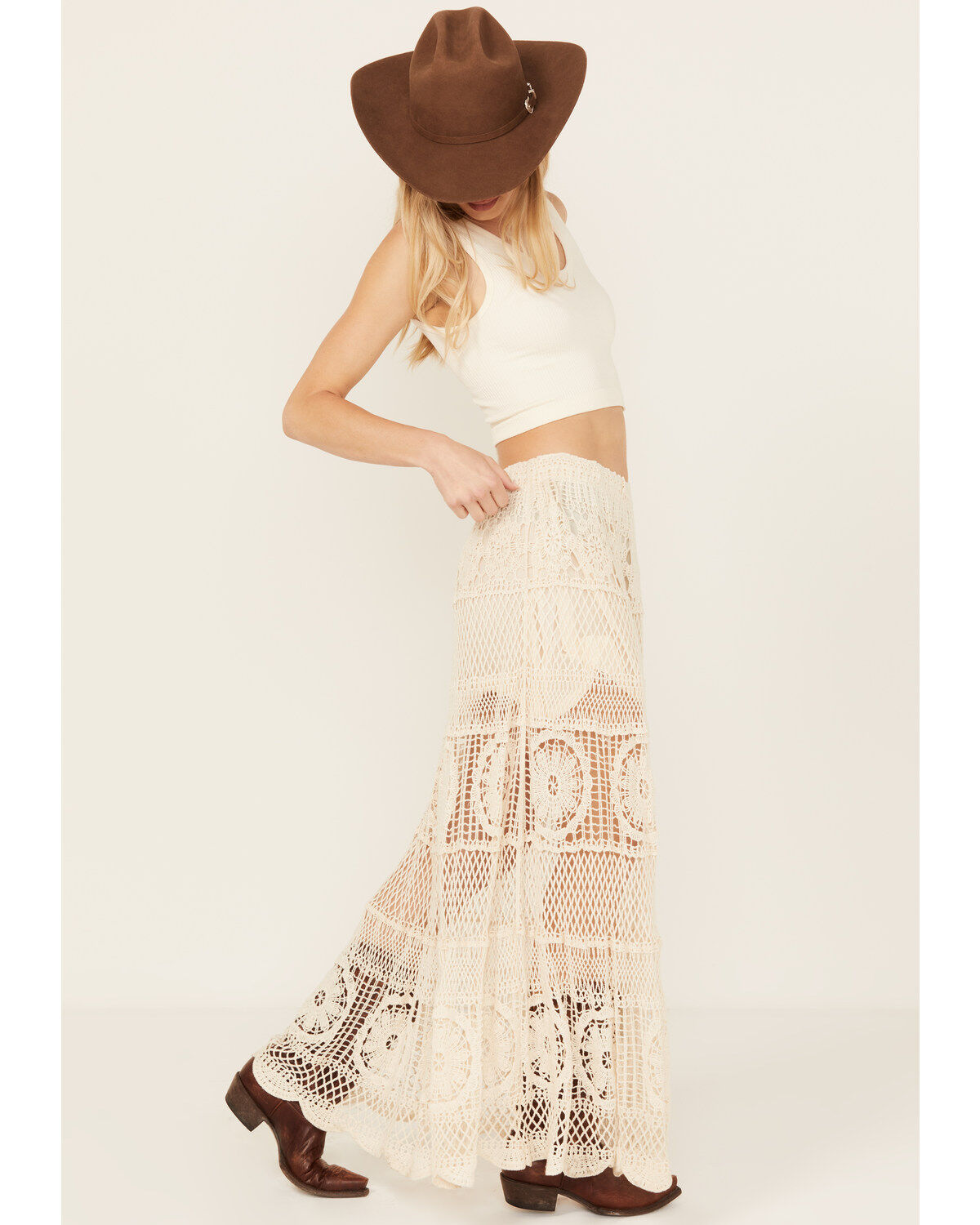 POL Women's Floral Crochet Maxi Skirt