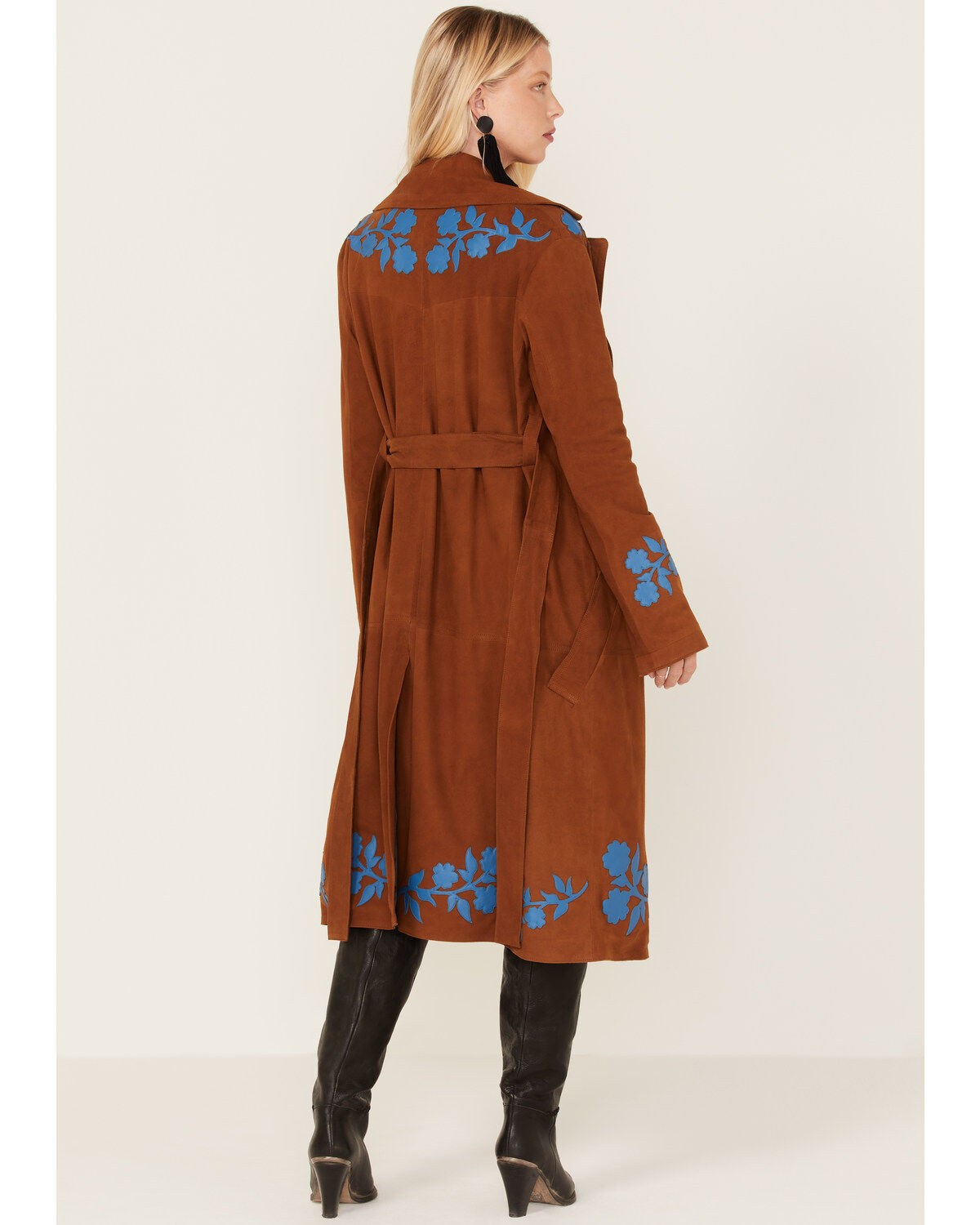 DANCASSAB Women's Floral Embroidered Suede Barbara Coat