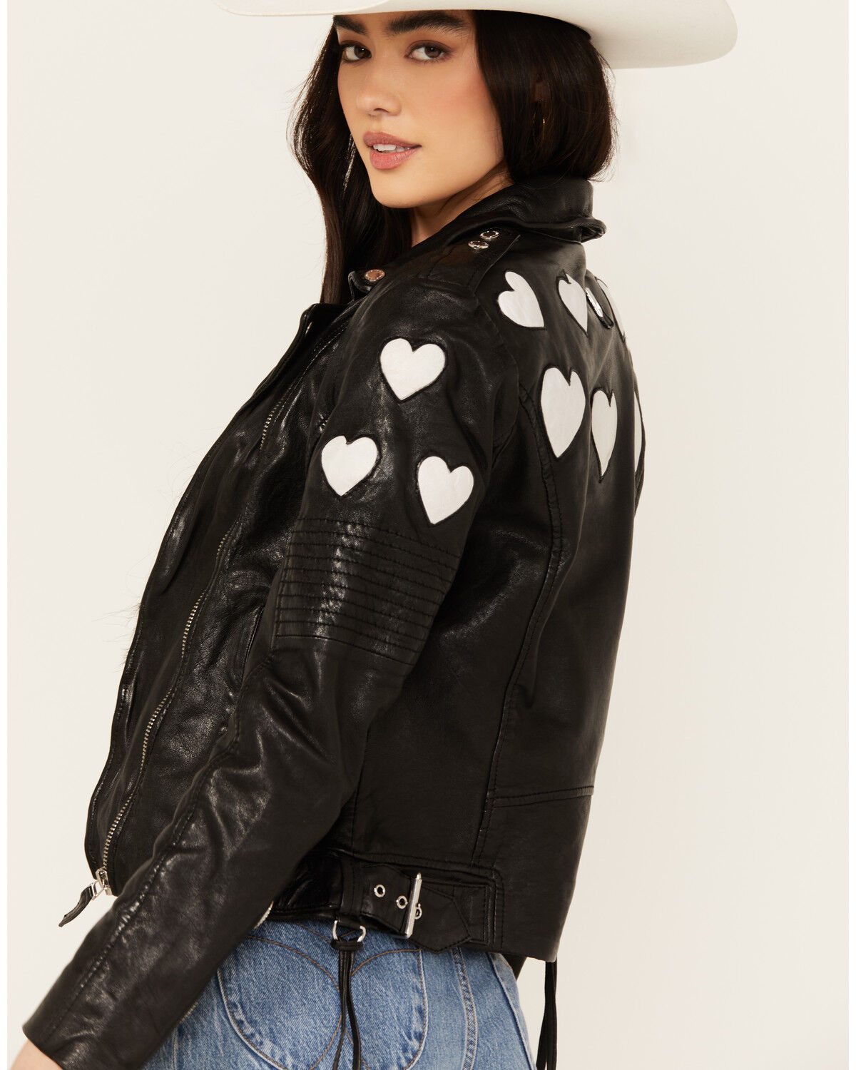 Mauritius Leather Women's Scattered Hearts Leather Jacket