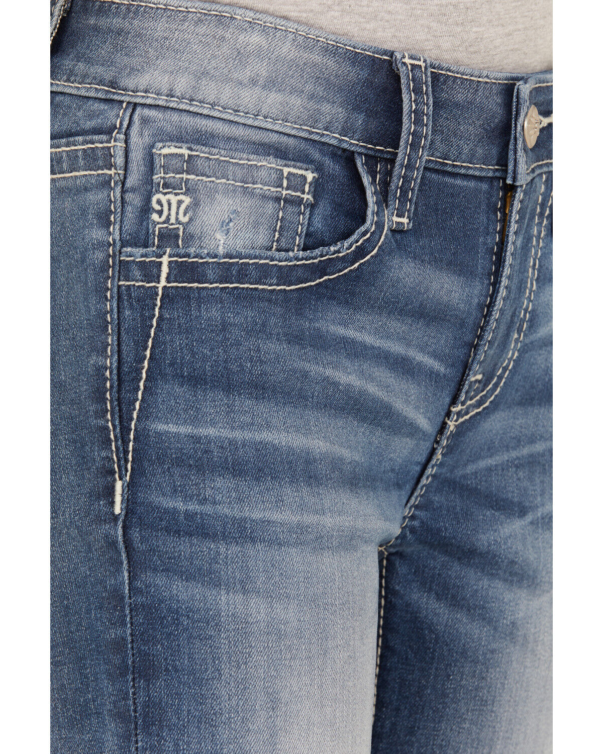 Miss Me Girls' Light Wash Wing Pocket Bootcut Stretch Denim Jeans