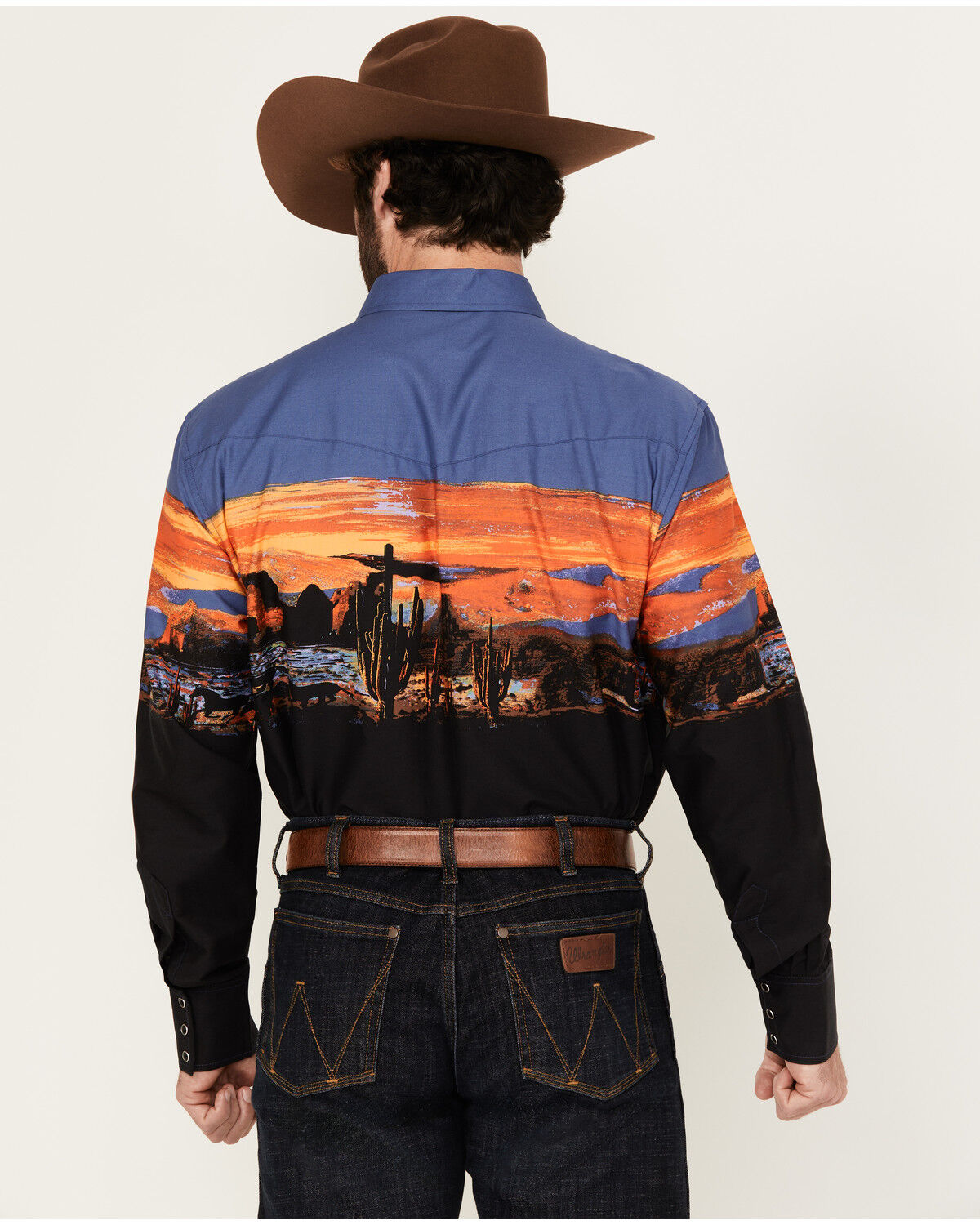 Wrangler Men's Checotah Border Print Long Sleeve Snap Western Shirt