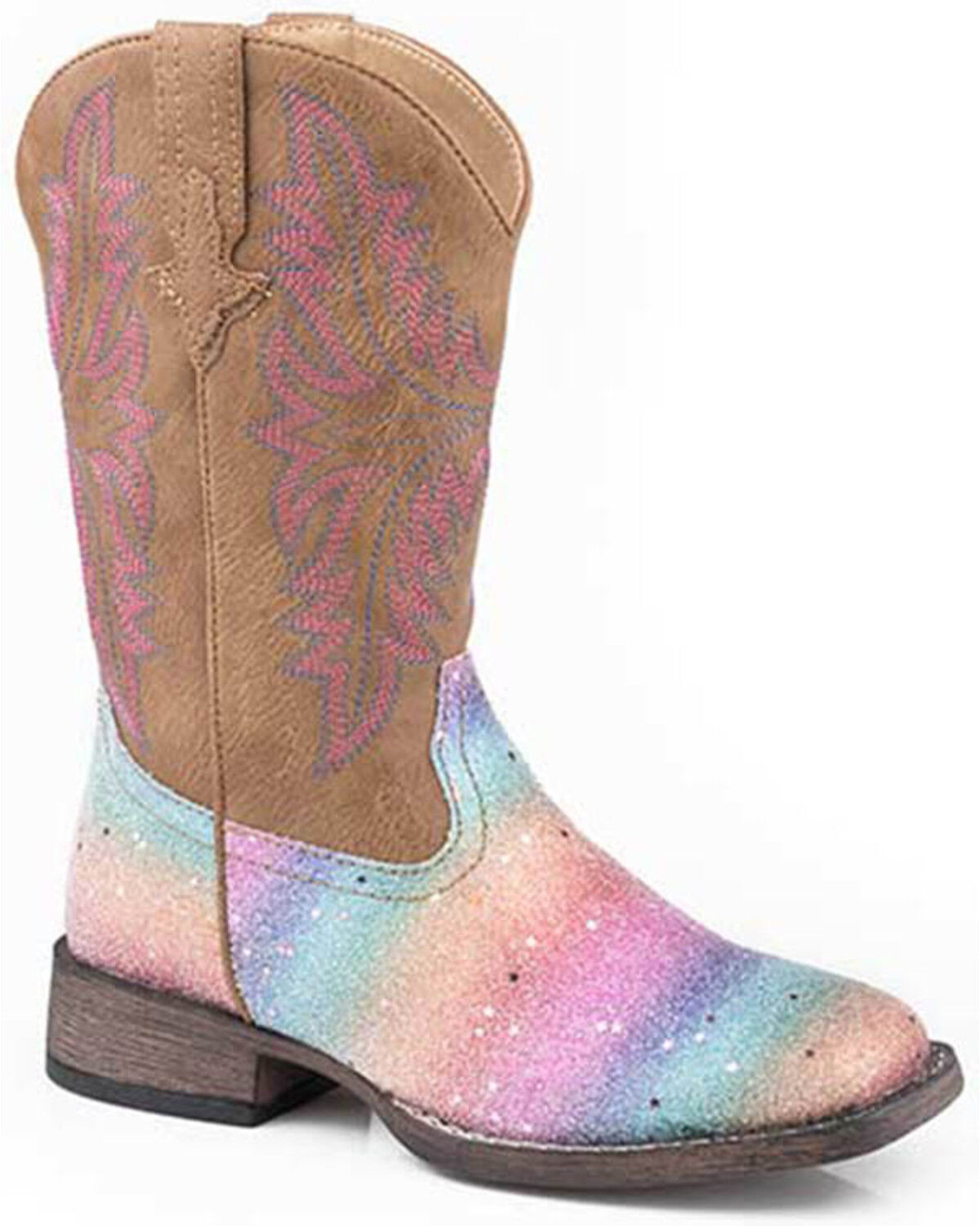 Roper Little Girls' Glitter Rainbow Western Boots - Broad Square Toe
