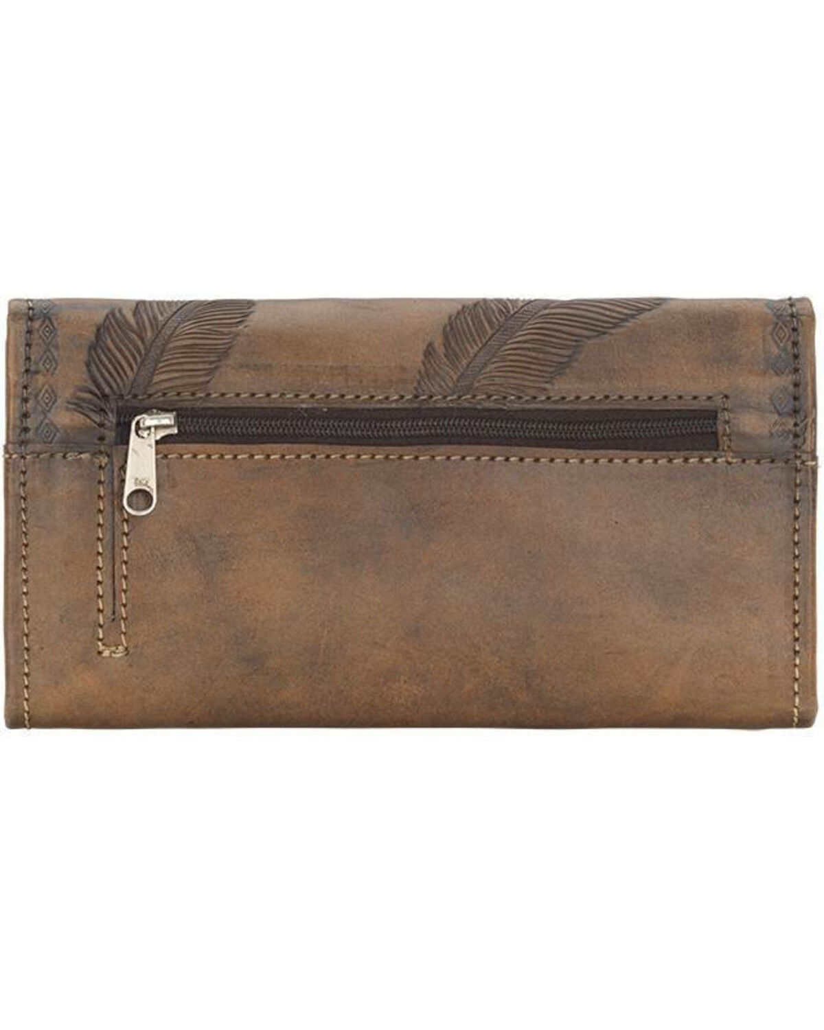 American West Women's Brown Tri-Fold Sacred Bird Feather Wallet