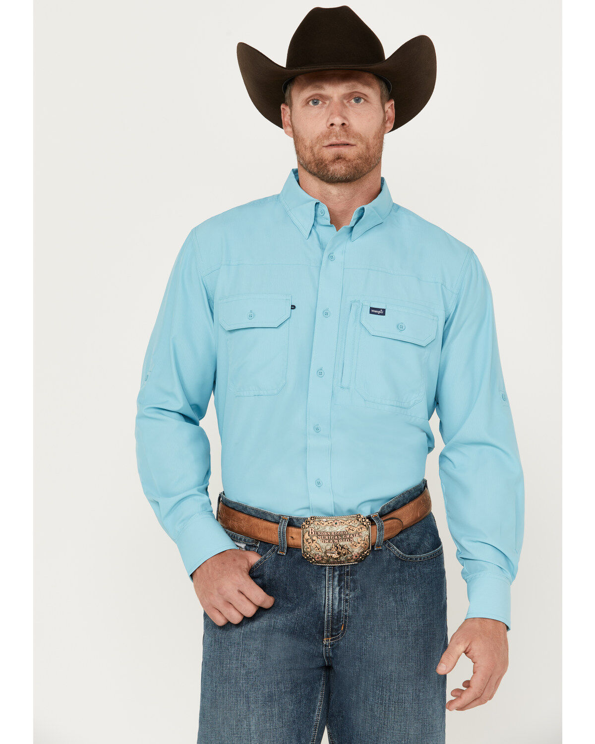 Wrangler Men's Solid Long Sleeve Button-Down Performance Western Shirt