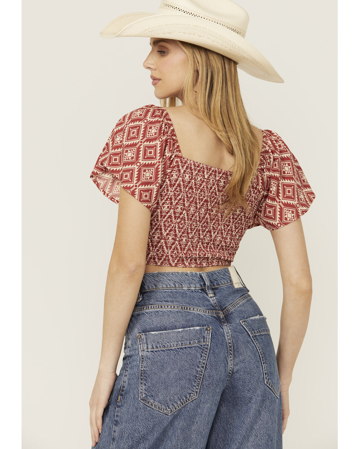 Rock & Roll Denim Women's Southwestern Print Flutter Short Sleeve Top