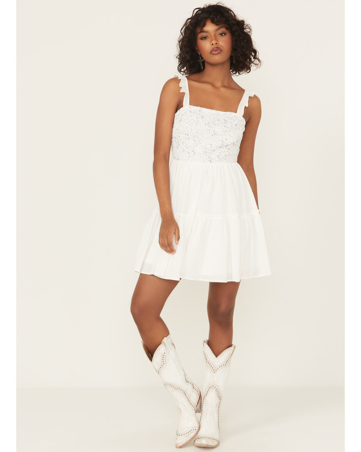 Yura Women's Floral Patched Crochet Mini Dress