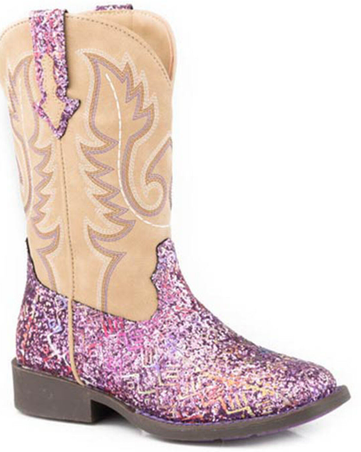 Roper Little Girls' Glitter Southwestern Western Boots - Broad Square Toe
