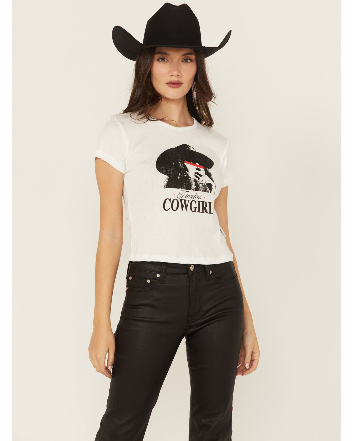 Wonderwest Women's Faceless Cowgirl Short Sleeve Baby Rib Tee
