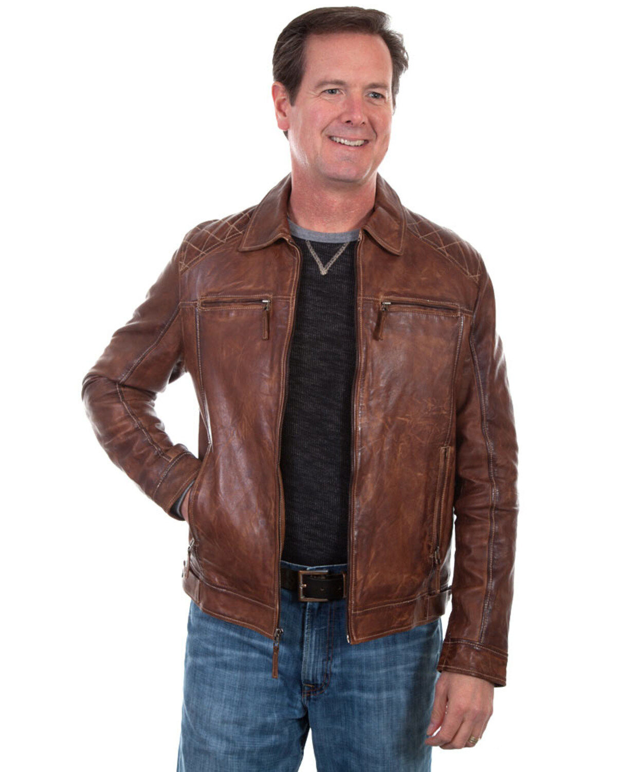 Scully Leatherwear Men's Brown Washed Lamb Leather Jacket - Big