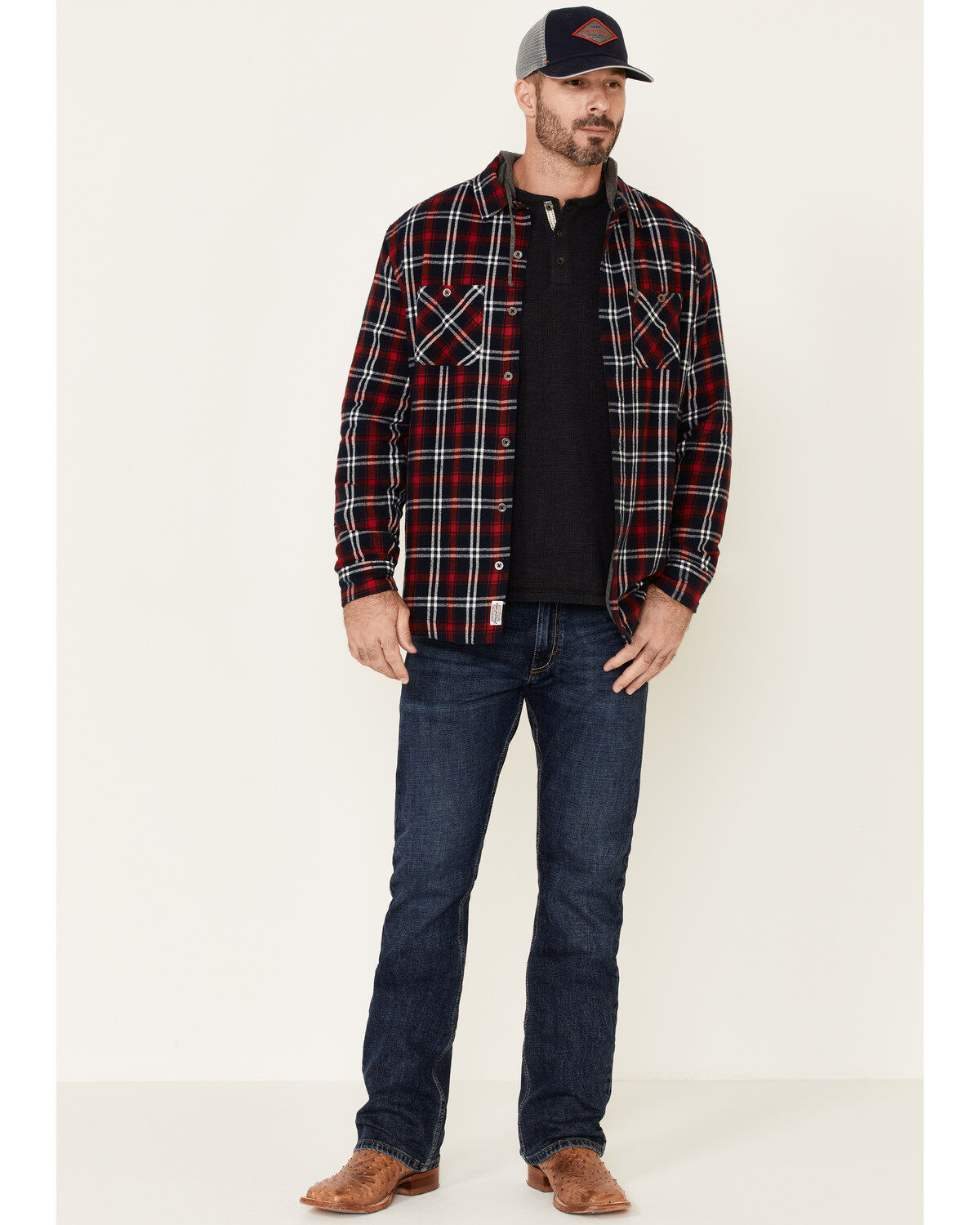Flag & Anthem Men's Holloway Large Plaid Print Hooded Shirt Jacket