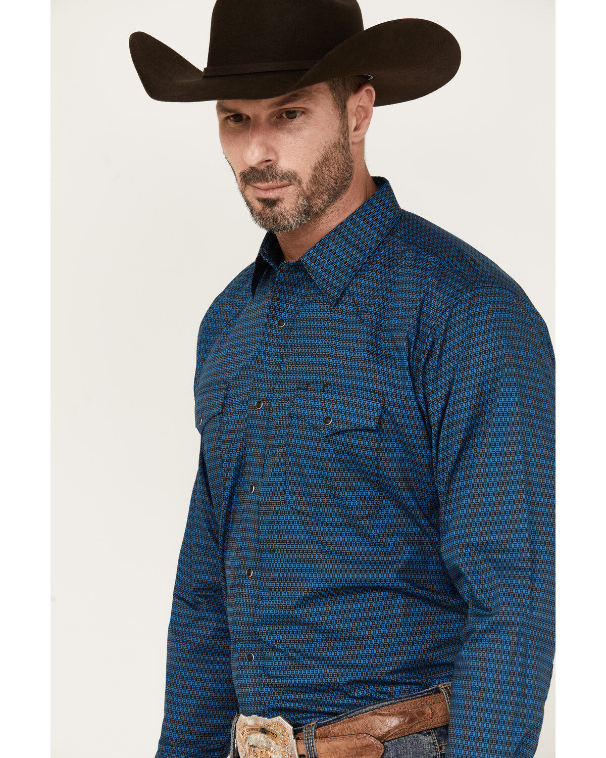 Wrangler Men's Silver Edition Geo Print Long Sleeve Snap Western Shirt