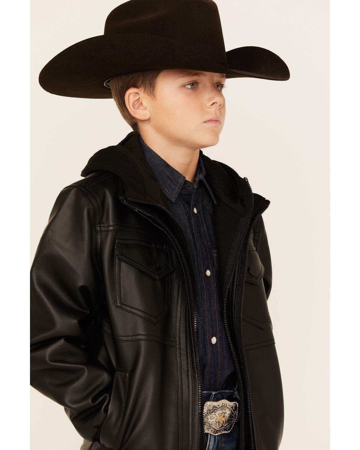 Urban Republic Boys' Faux Leather Hooded Bomber Jacket