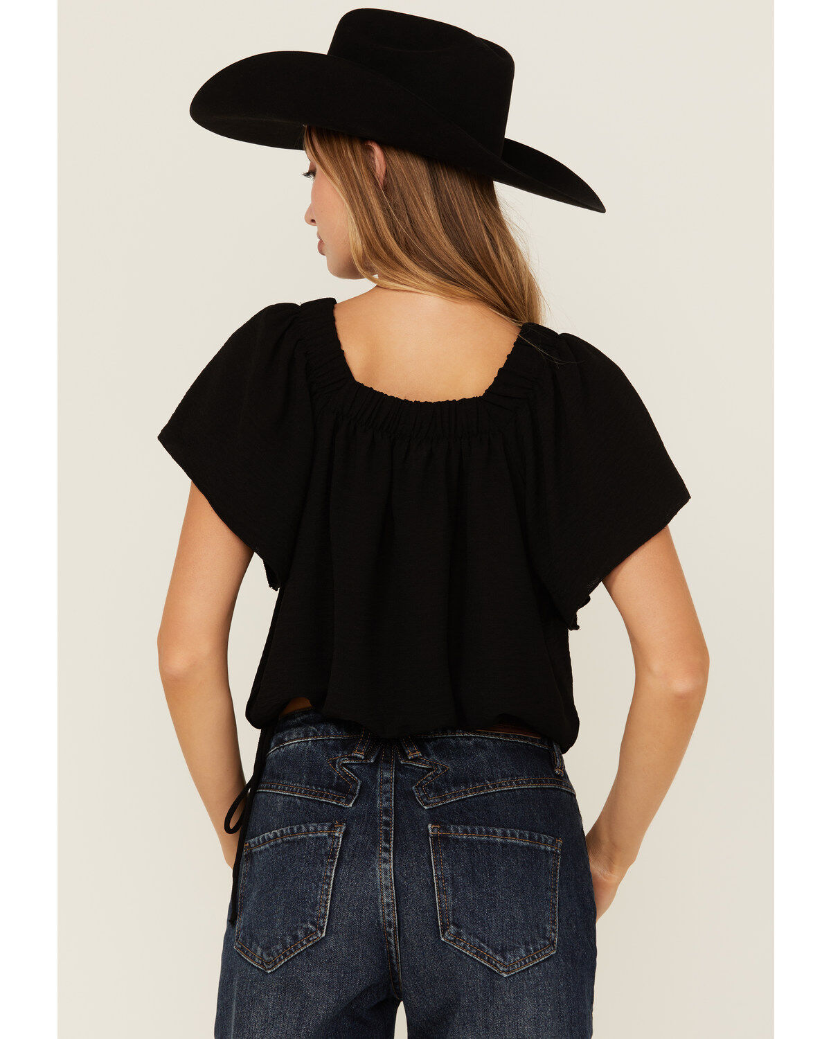 Wild Moss Women's Flutter Sleeve Peasant Top