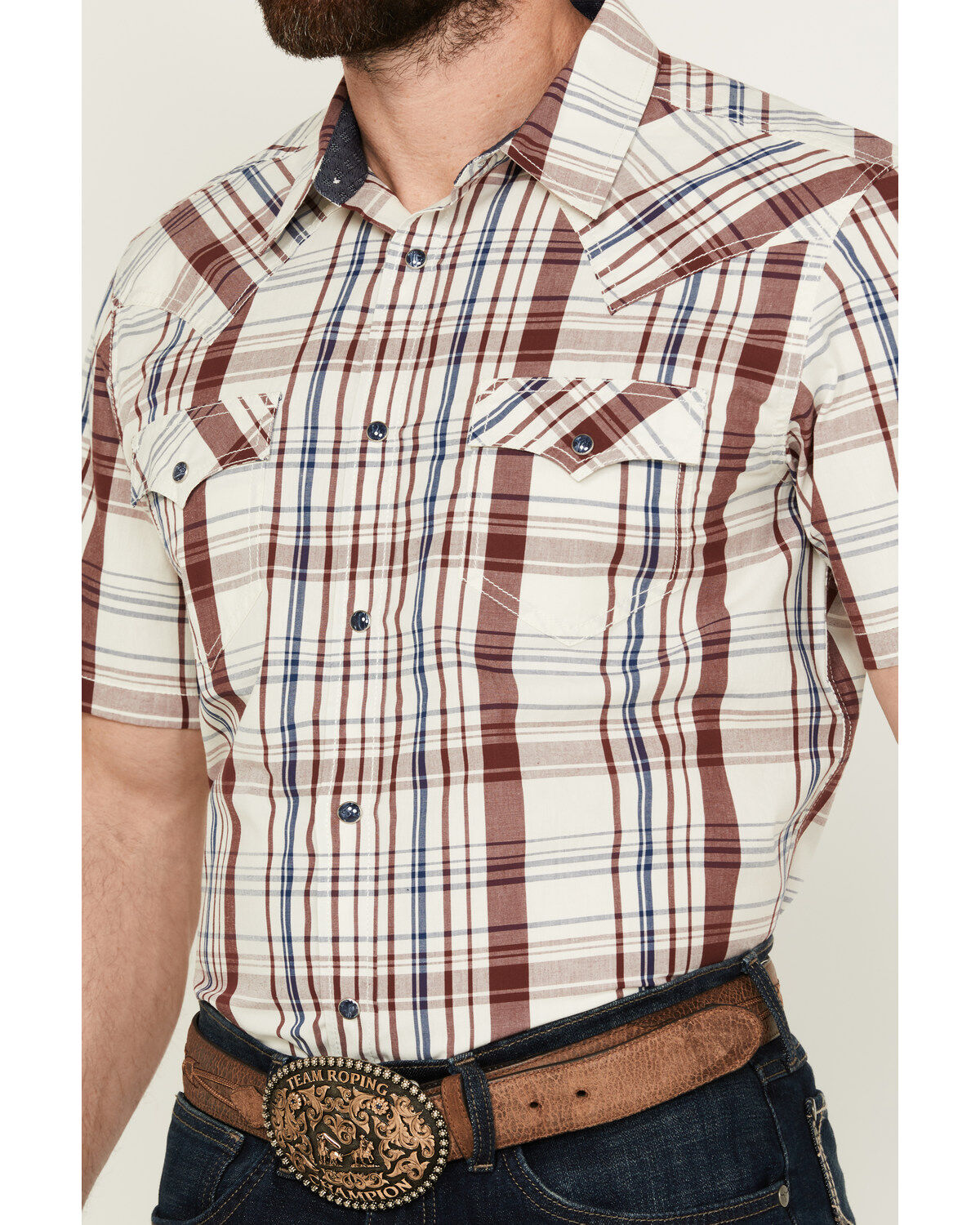 Cody James Men's Festive Plaid Print Short Sleeve Snap Western Shirt