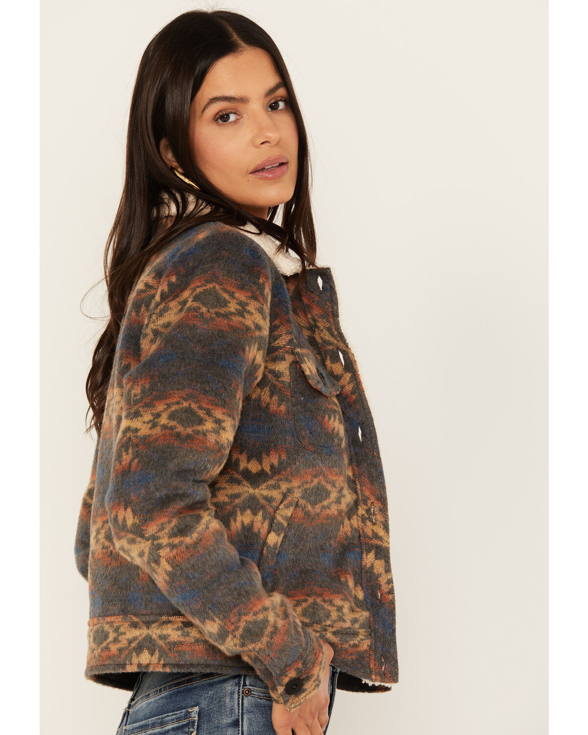 Rock & Roll Denim Women's Southwestern Print Sherpa Jacket