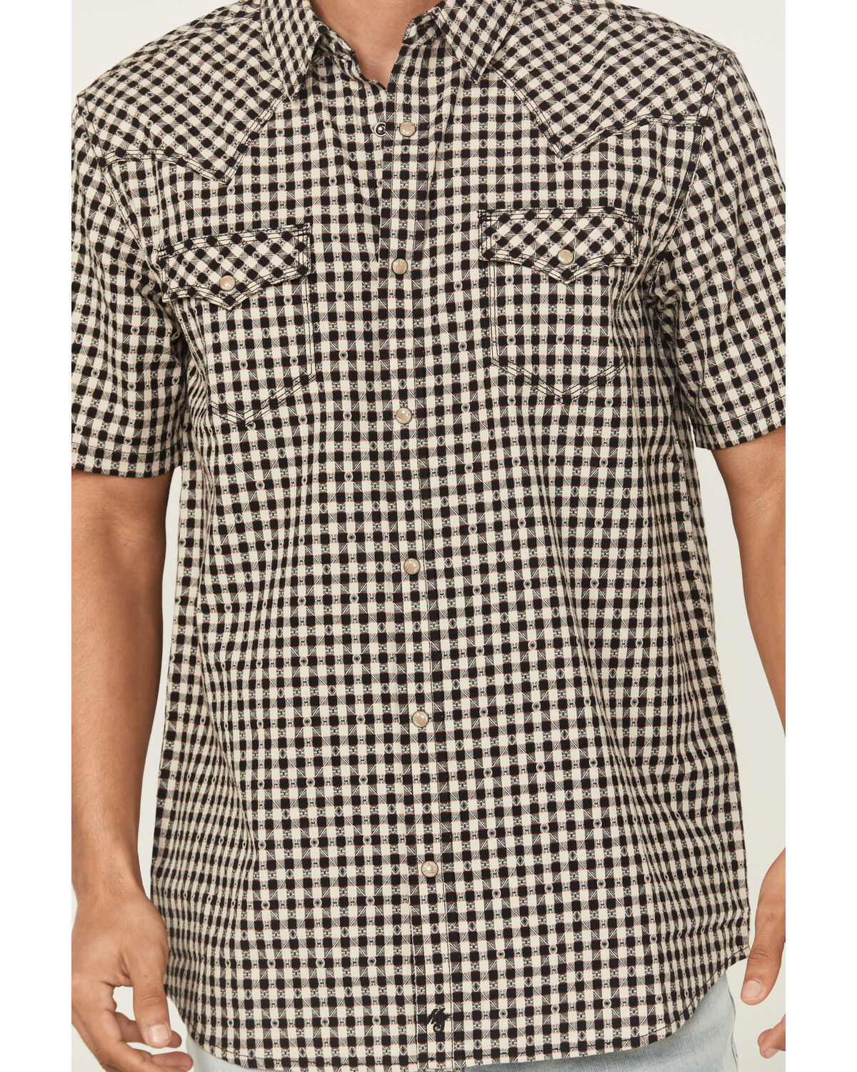 Moonshine Spirit Men's Checkers Plaid Print Short Sleeve Snap Western Shirt