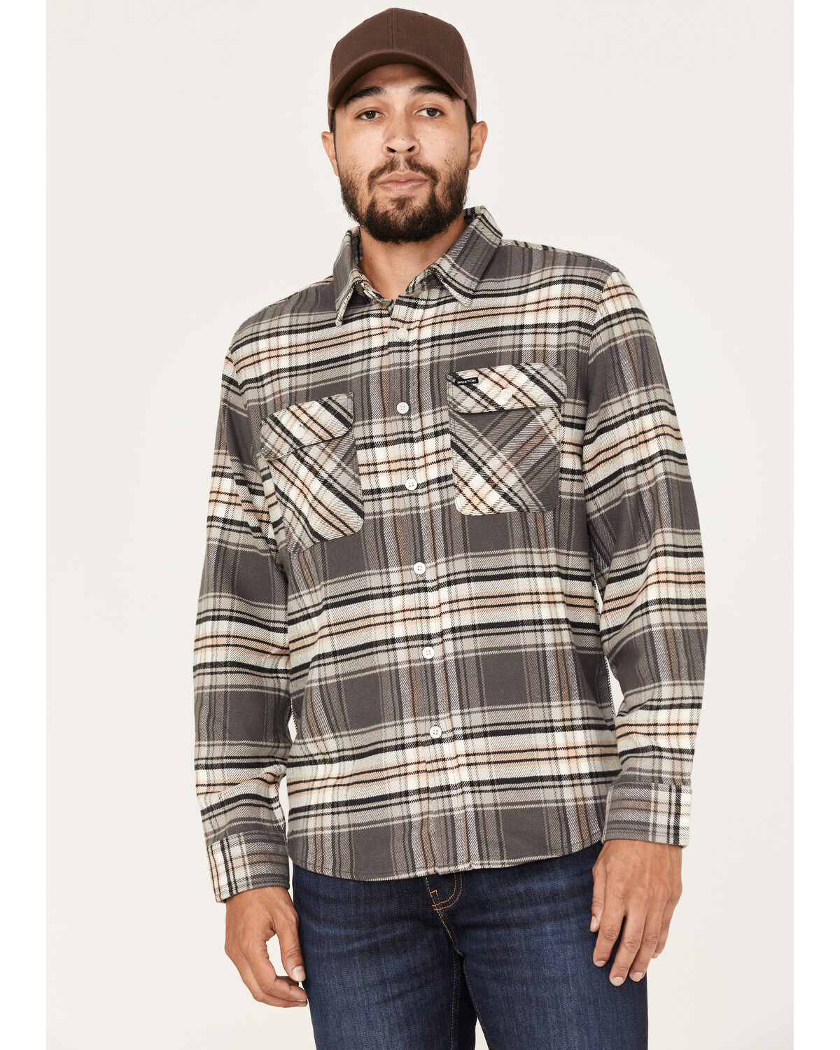 Brixton Men's Bowery Stretch Plaid Print Long Sleeve Utility Flannel Shirt