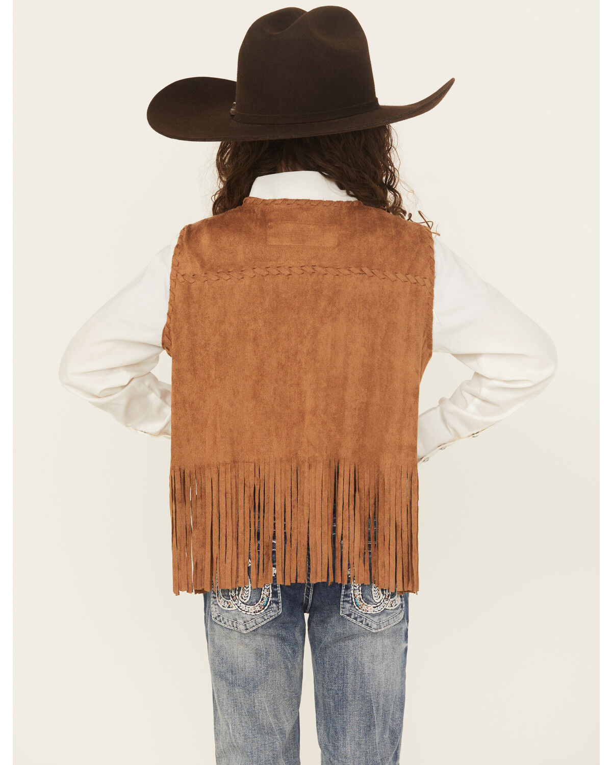 Fornia Girls' Faux Suede Whipstitch Fringe Vest
