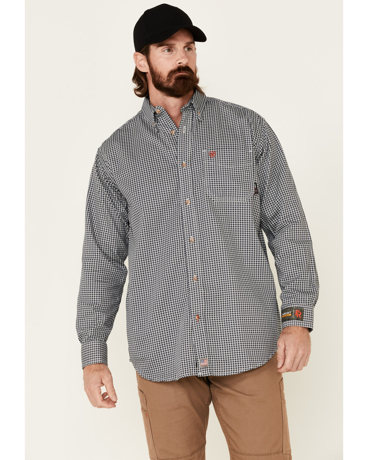 Ariat Men's FR Plaid Print Long Sleeves Button-Down Work Shirt - Tall