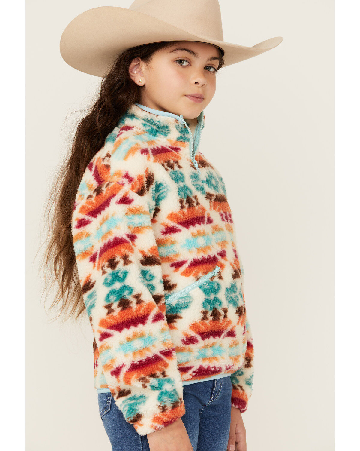 Rock & Roll Denim Girls' Southwestern Print Sherpa Pullover