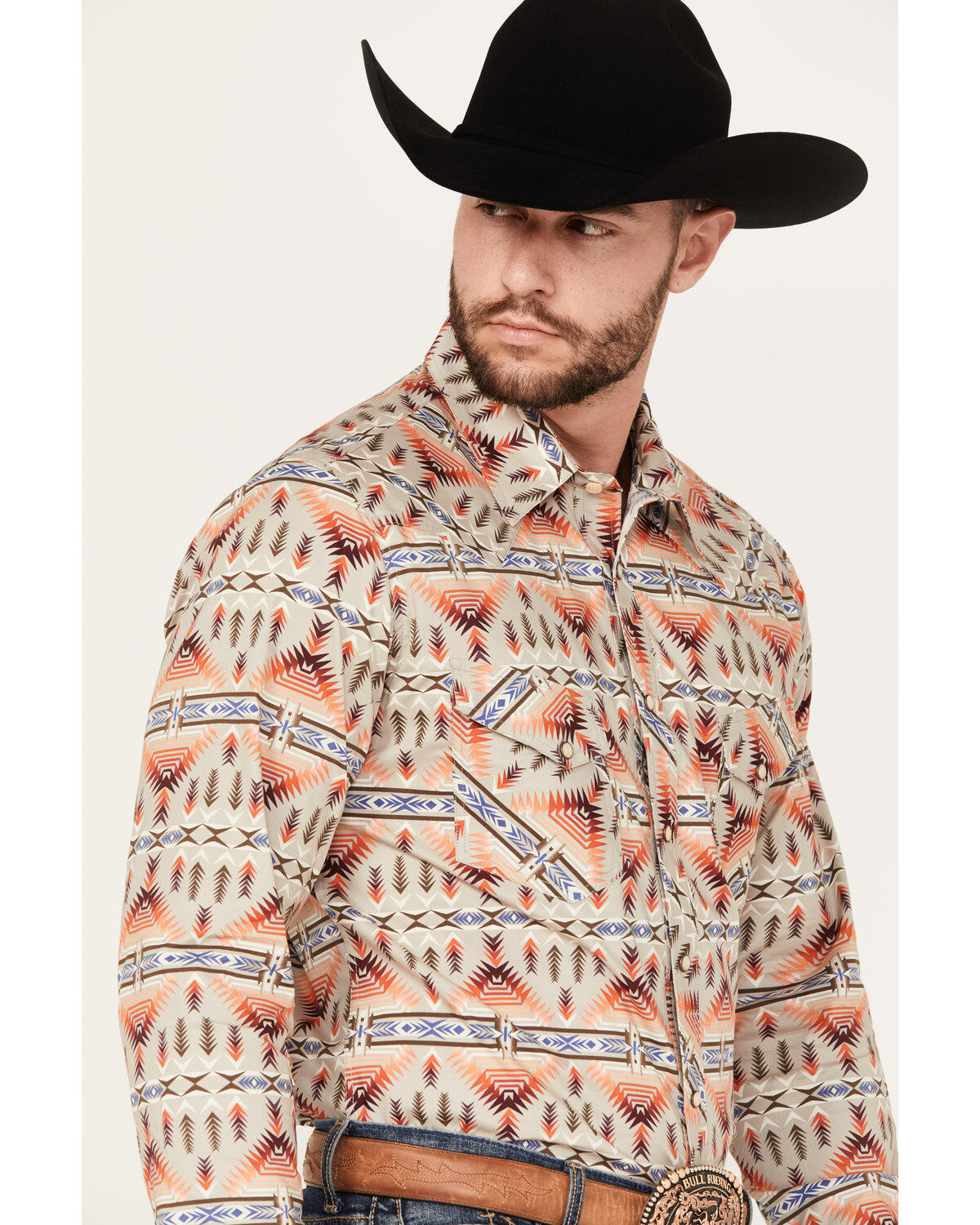 Rock & Roll Denim Men's Southwestern Print Stretch Long Sleeve Snap Western Shirt