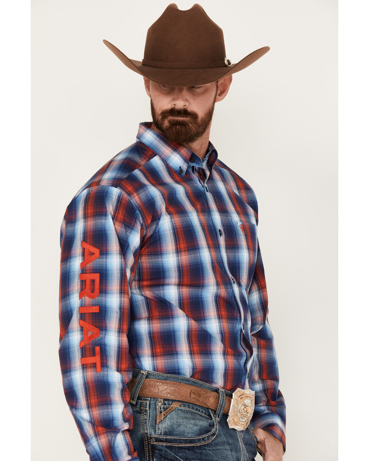 Ariat Men's Team Corey Large Plaid Embroidered Logo Long Sleeve Button-Down Shirt