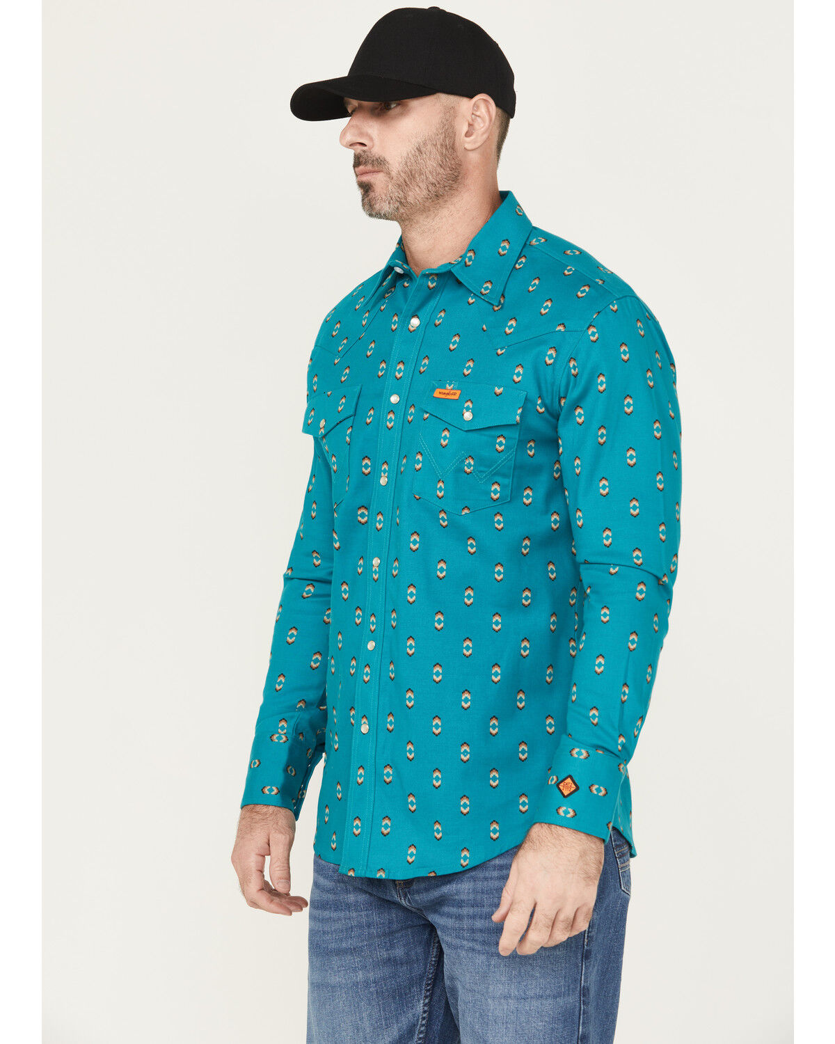 Wrangler Men's FR Checotah Southwestern Print Long Sleeve Snap Work Shirt