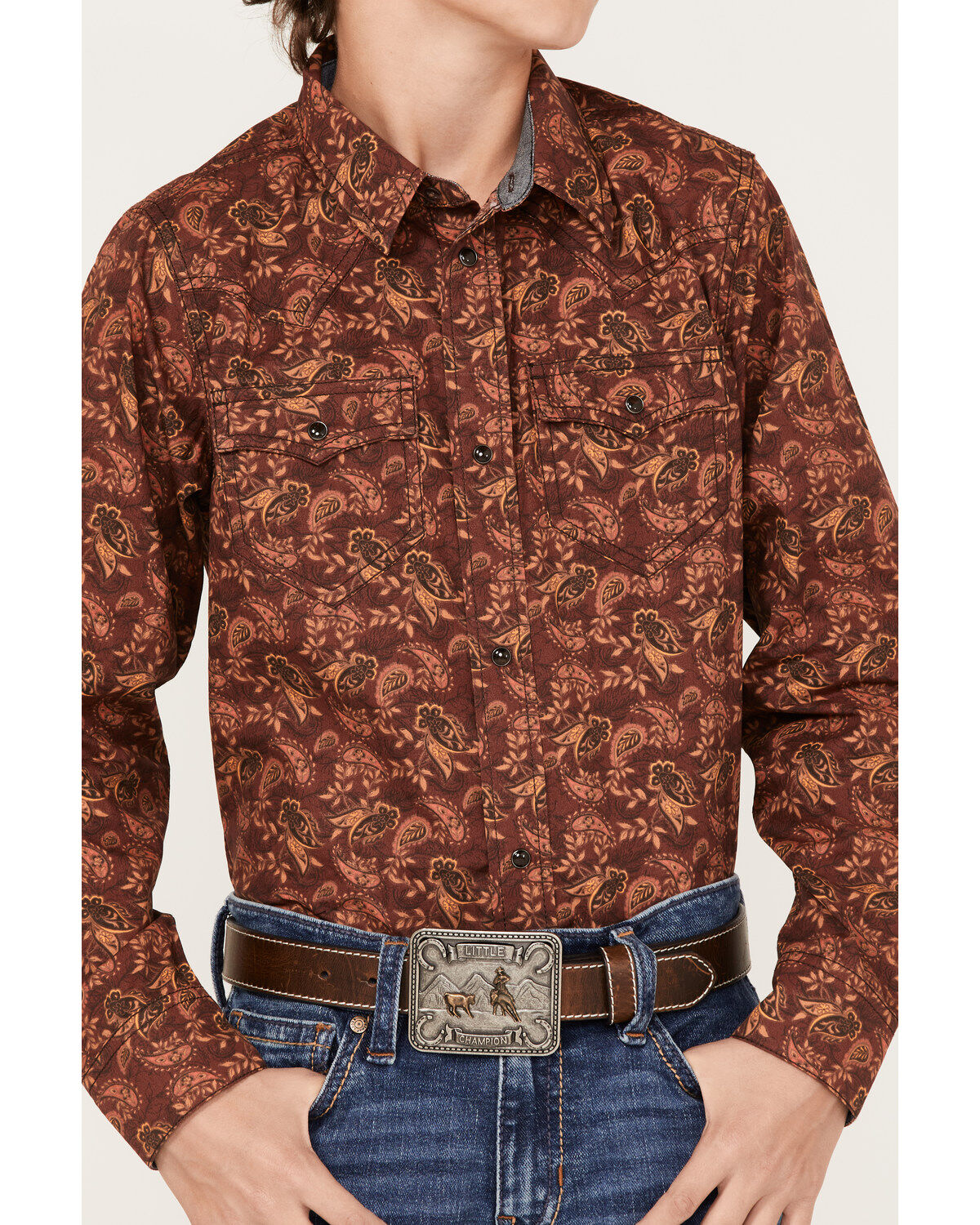 Cody James Boys' Paisley Print Long Sleeve Western Snap Shirt