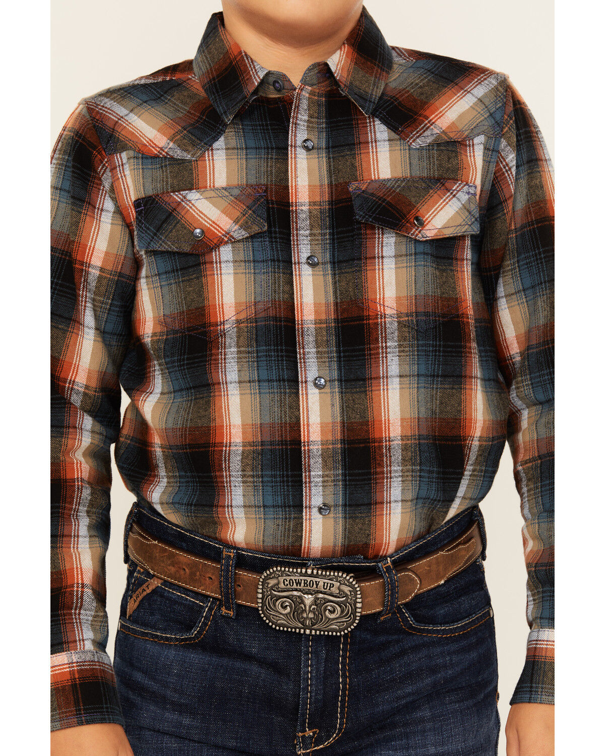 Cody James Boys' Plaid Print Long Sleeve Snap Flannel Shirt