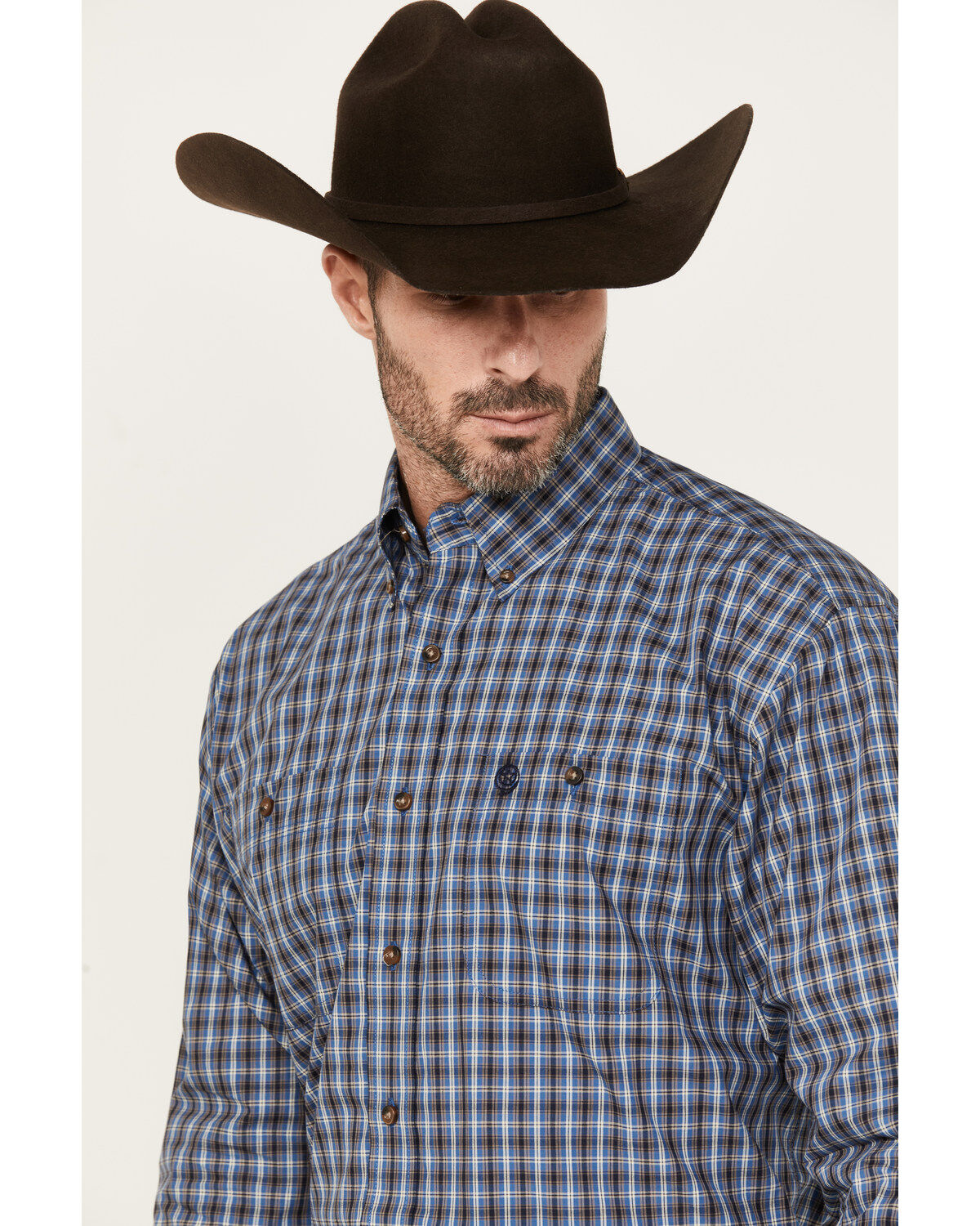 George Strait by Wrangler Plaid Print Long Sleeve Button-Down Western Shirt