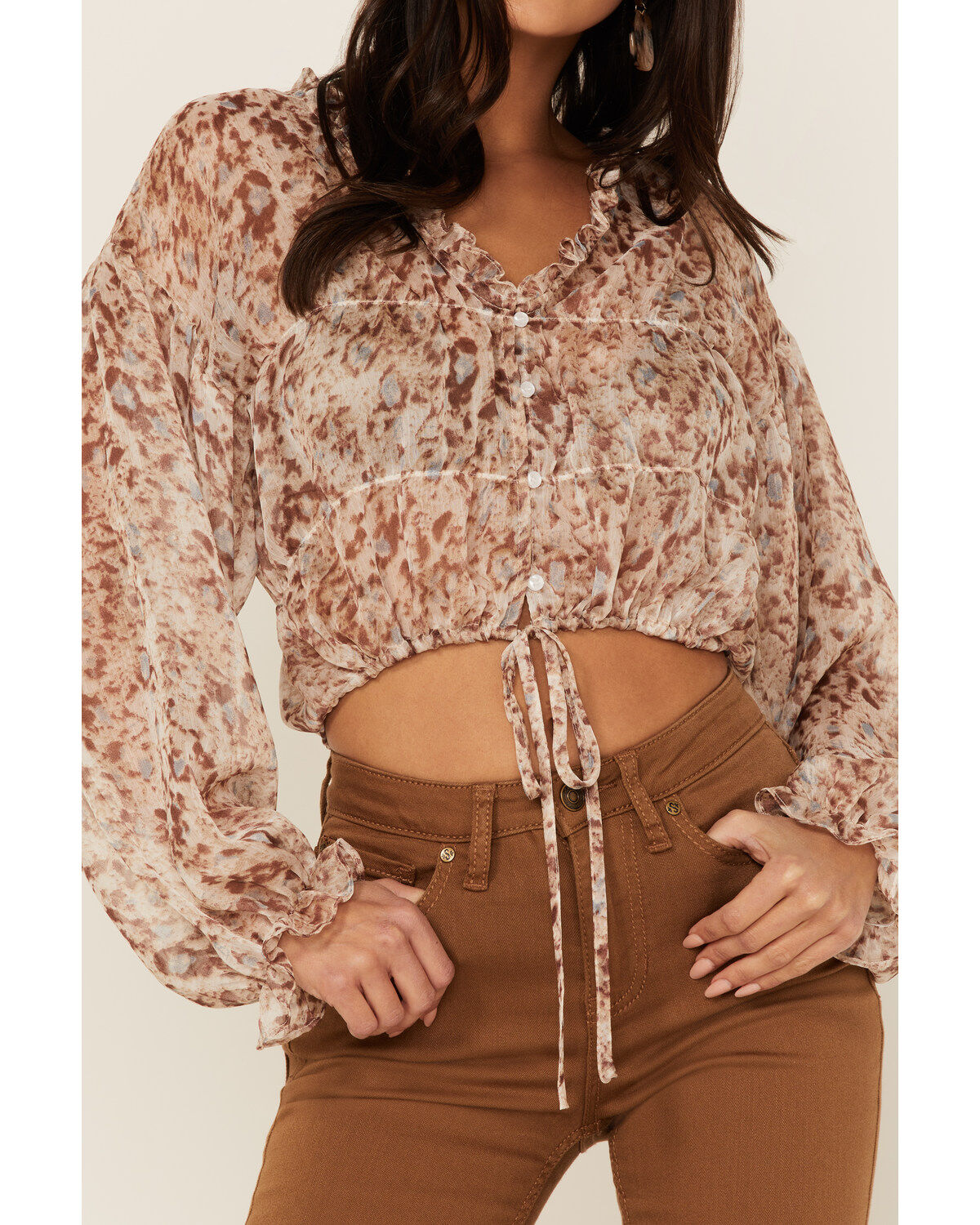 Lush Women's Cinch Detail Long Sleeve Blouse