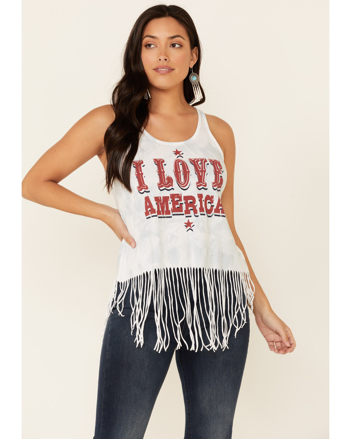 Shyanne Women's I Love America Graphic Fringe Hem Tank Top