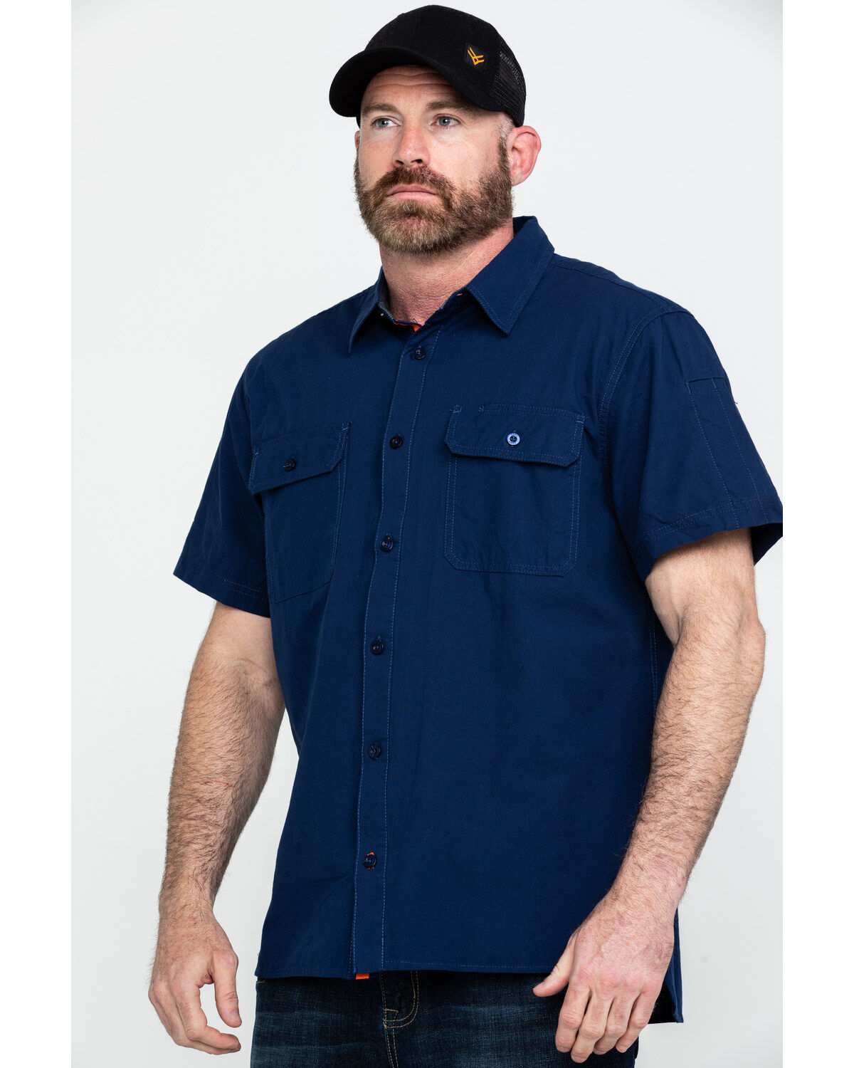 Hawx Men's Navy Solid Yarn Dye Two Pocket Short Sleeve Work Shirt - Tall