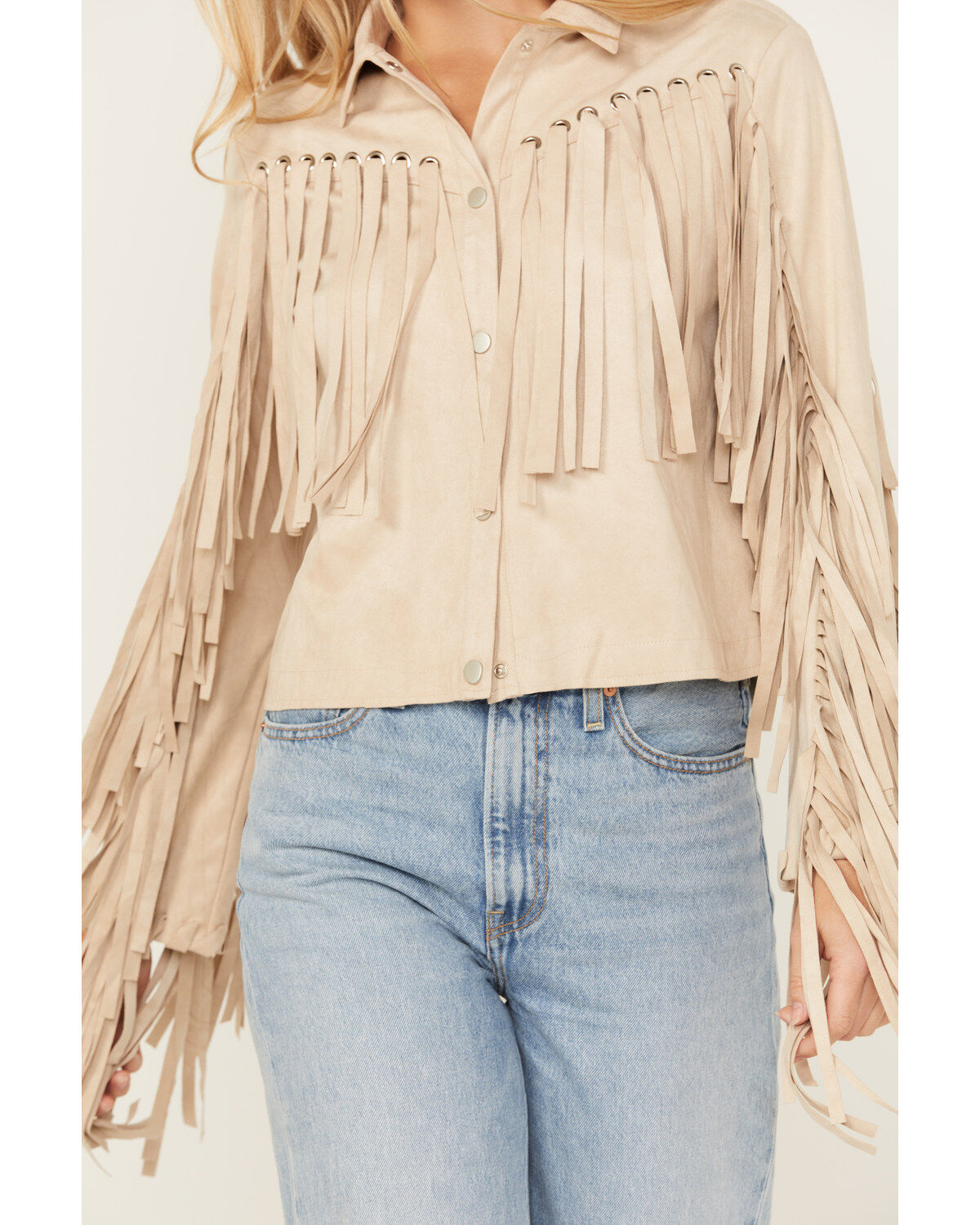 Blue B Women's Grommet Faux Suede Fringe Jacket