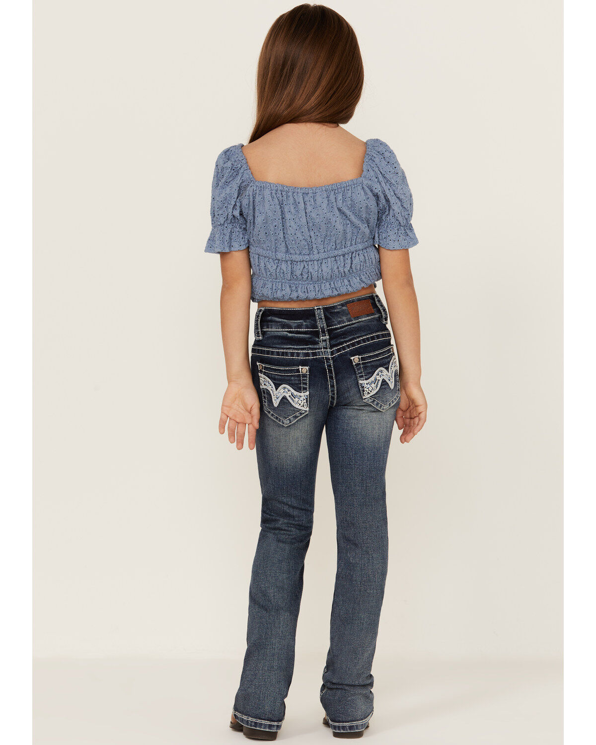 Shyanne Little Girls' Contrast Stitch & Embroidered Bootcut Jeans