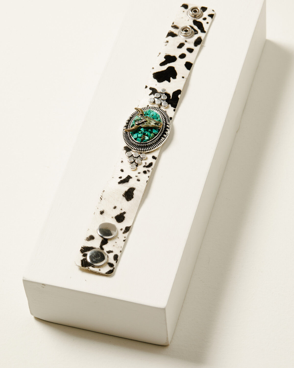 Shyanne Women's Steer Head and Turquoise Chip Genuine Leather Cuff
