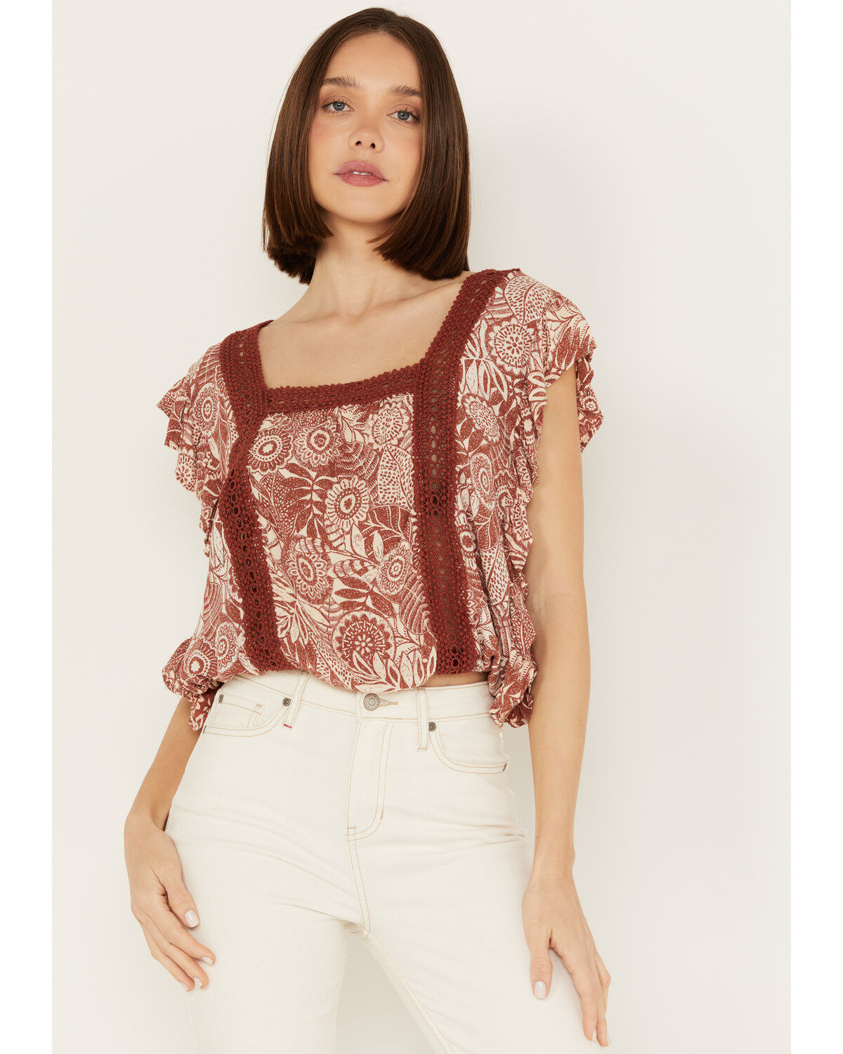 Angie Women's Butterfly Sleeve Floral Top
