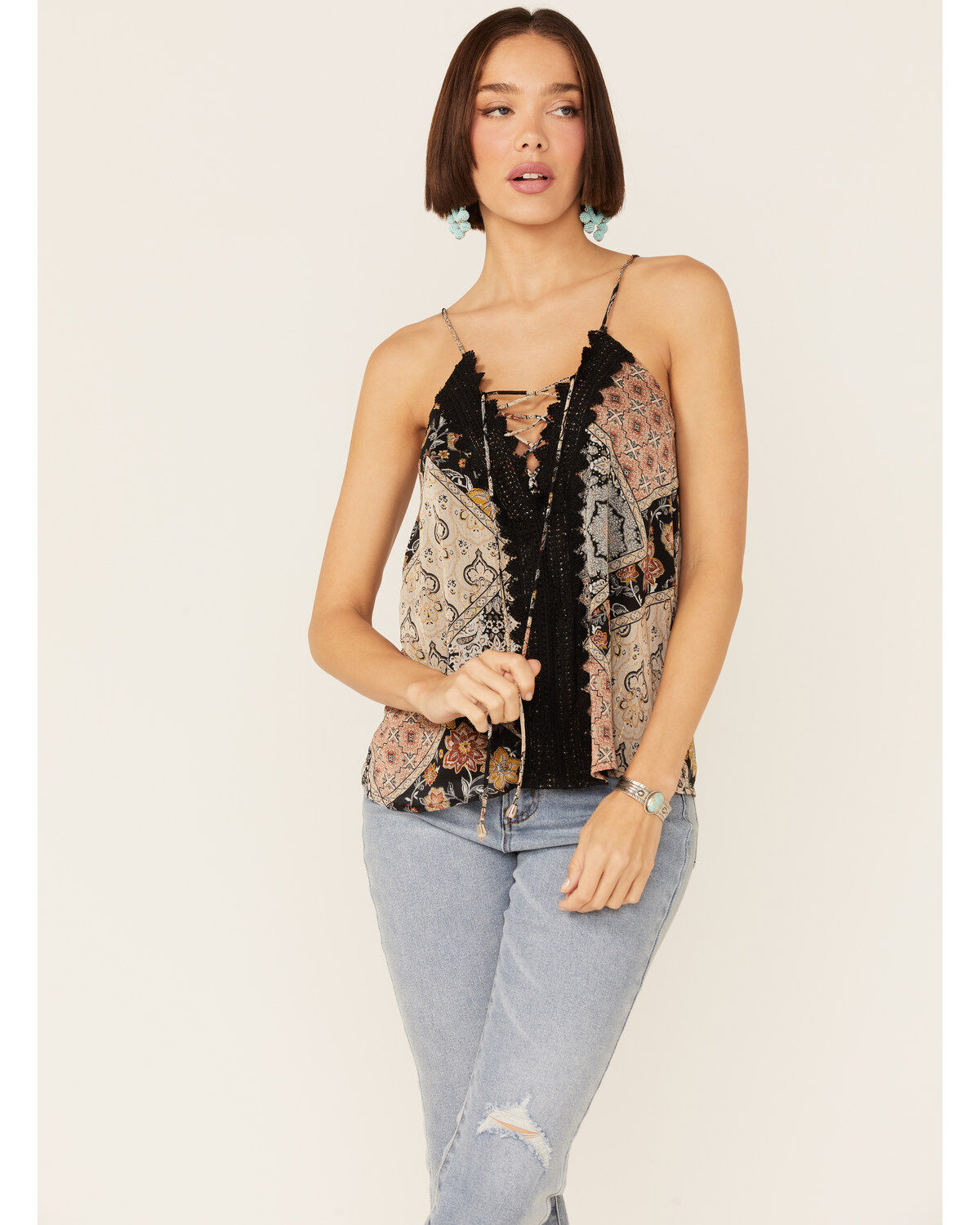 Miss Me Women's Multicolored Patchwork Lace Tank