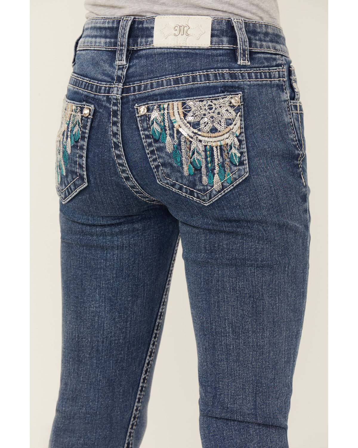 Miss Me Girls' Dark Wash Dreamcatcher Bootcut Stretch Denim Jeans