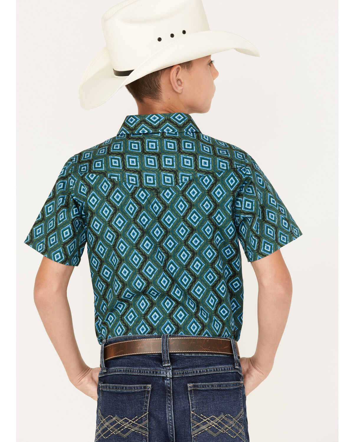 Cody James Boys' Diamond Geo Print Short Sleeve Western Snap Shirt