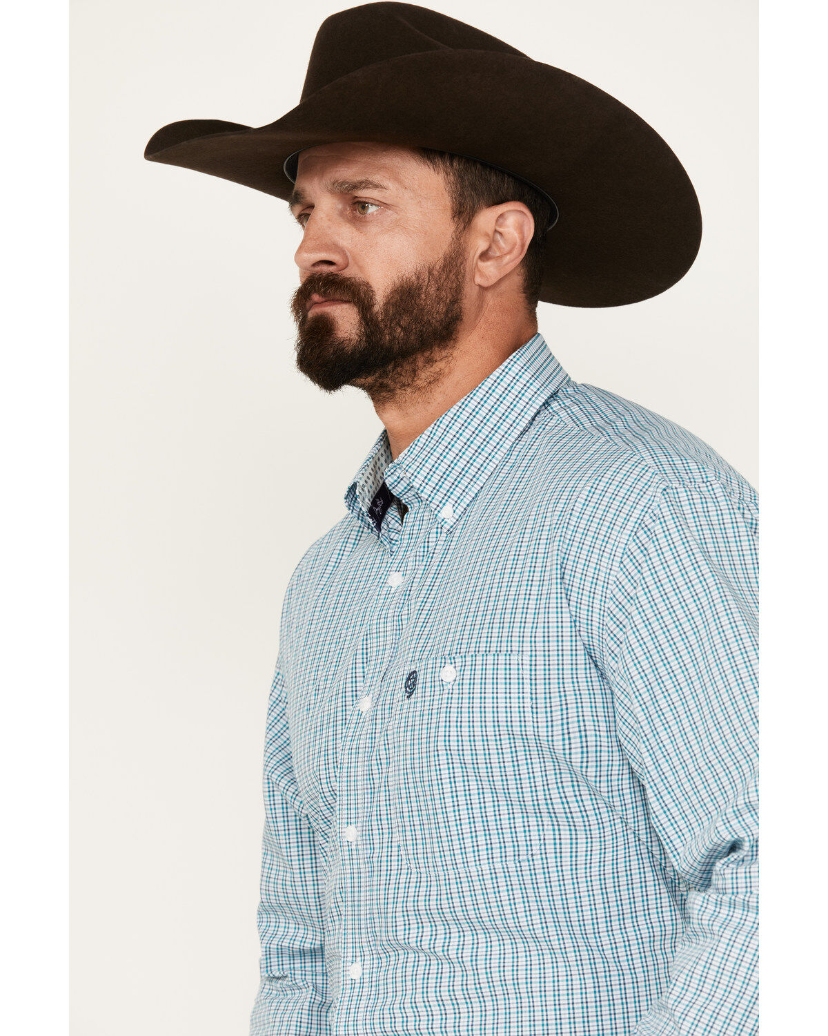 George Strait by Wrangler Men's Plaid Print Long Sleeve Button-Down Western Shirt - Big